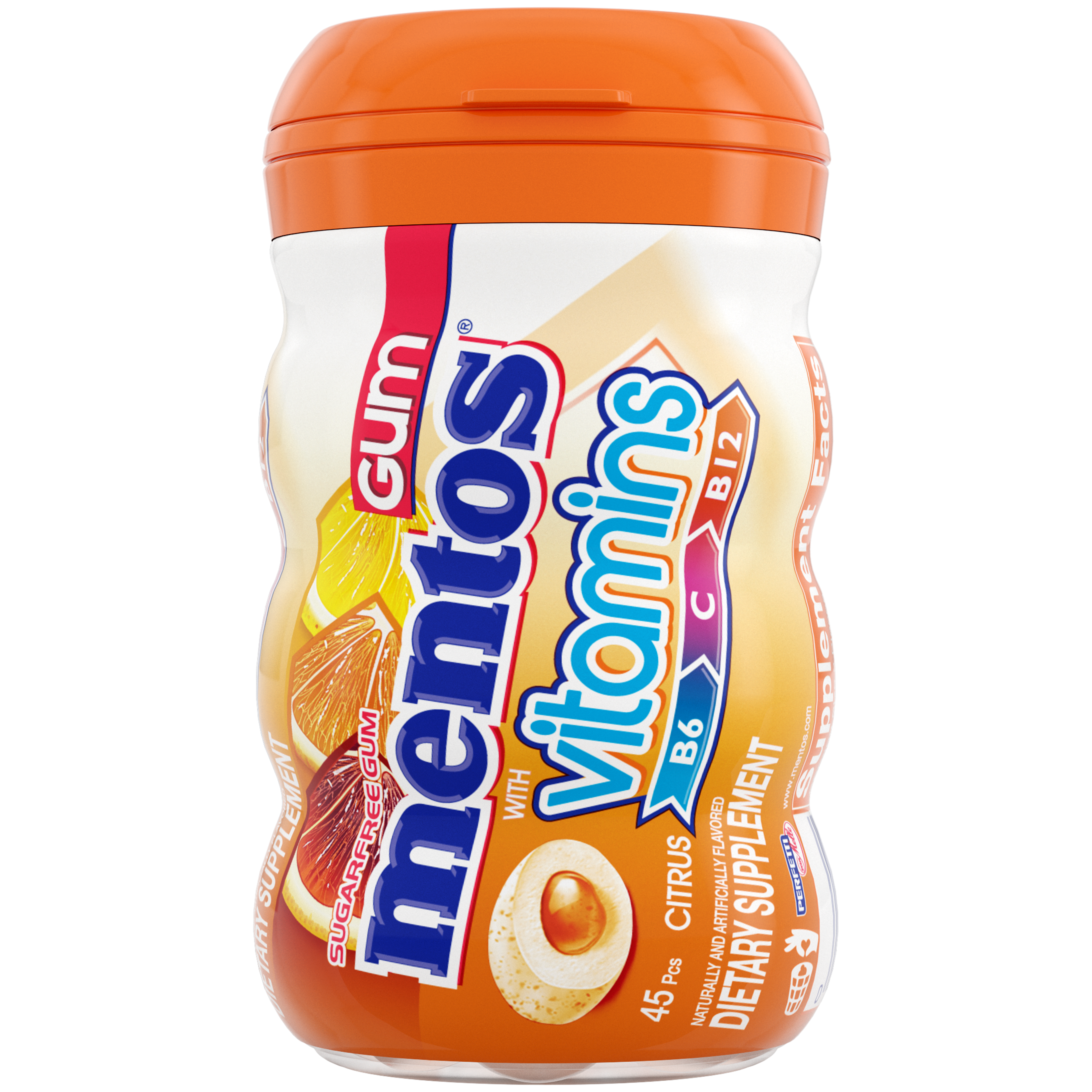 Mentos Vitamin Gum Citrus - 45pc Curvy Bottle