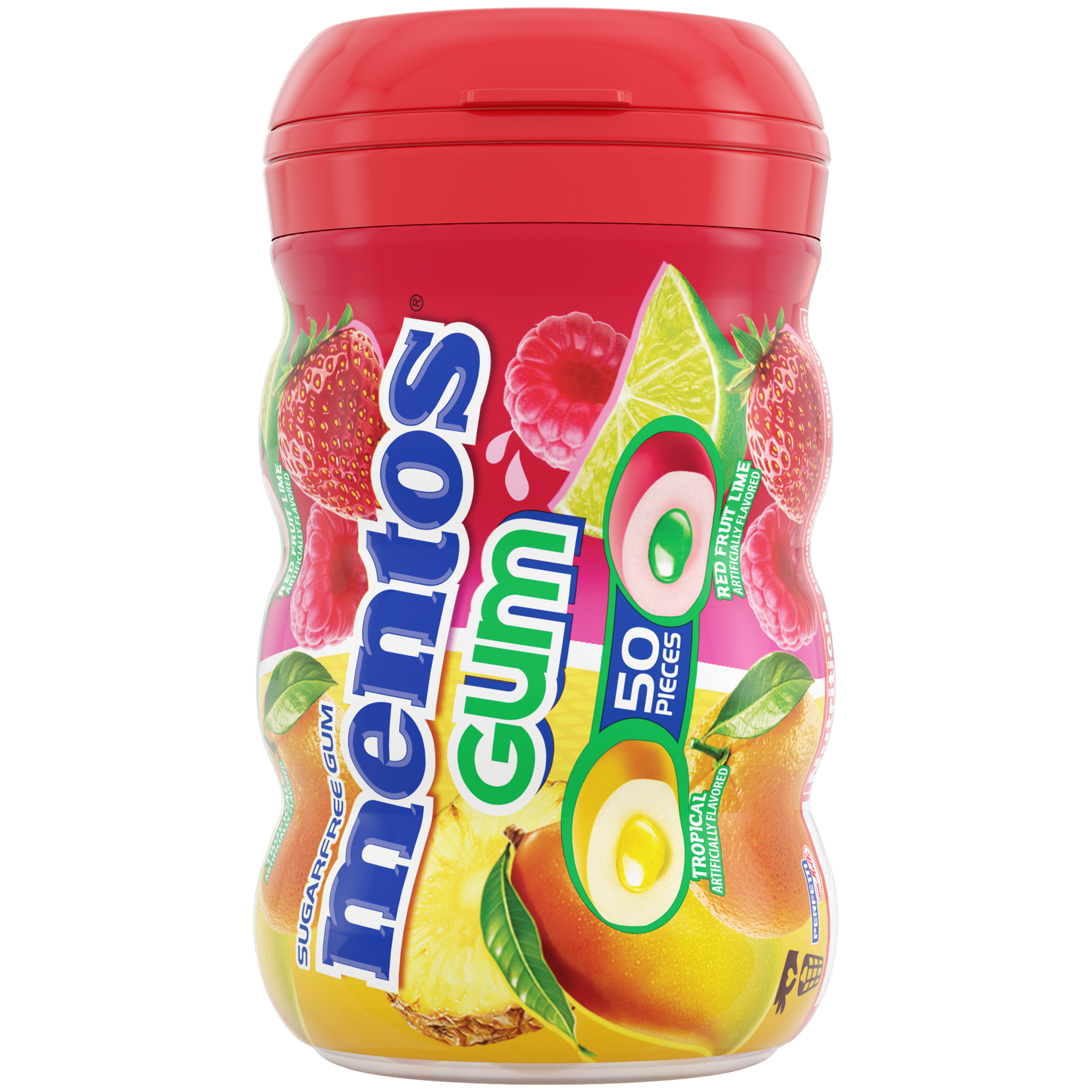 Mentos Gum Red Fruit Lime & Tropical - 50pc Curvy Bottle
