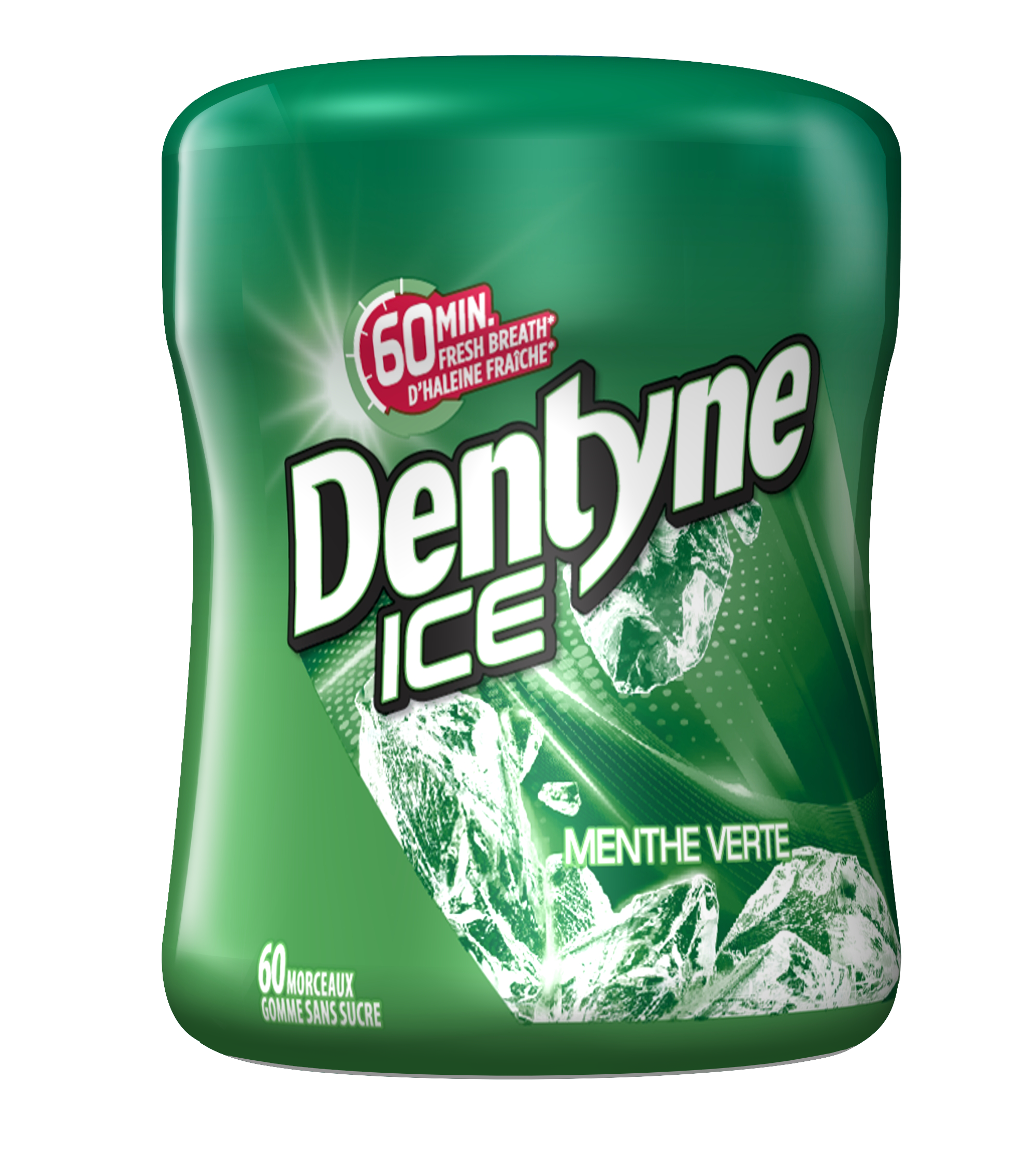 Gomme sans sucre Dentyne Ice Menthe verte, bouteille, 60 Morceaux