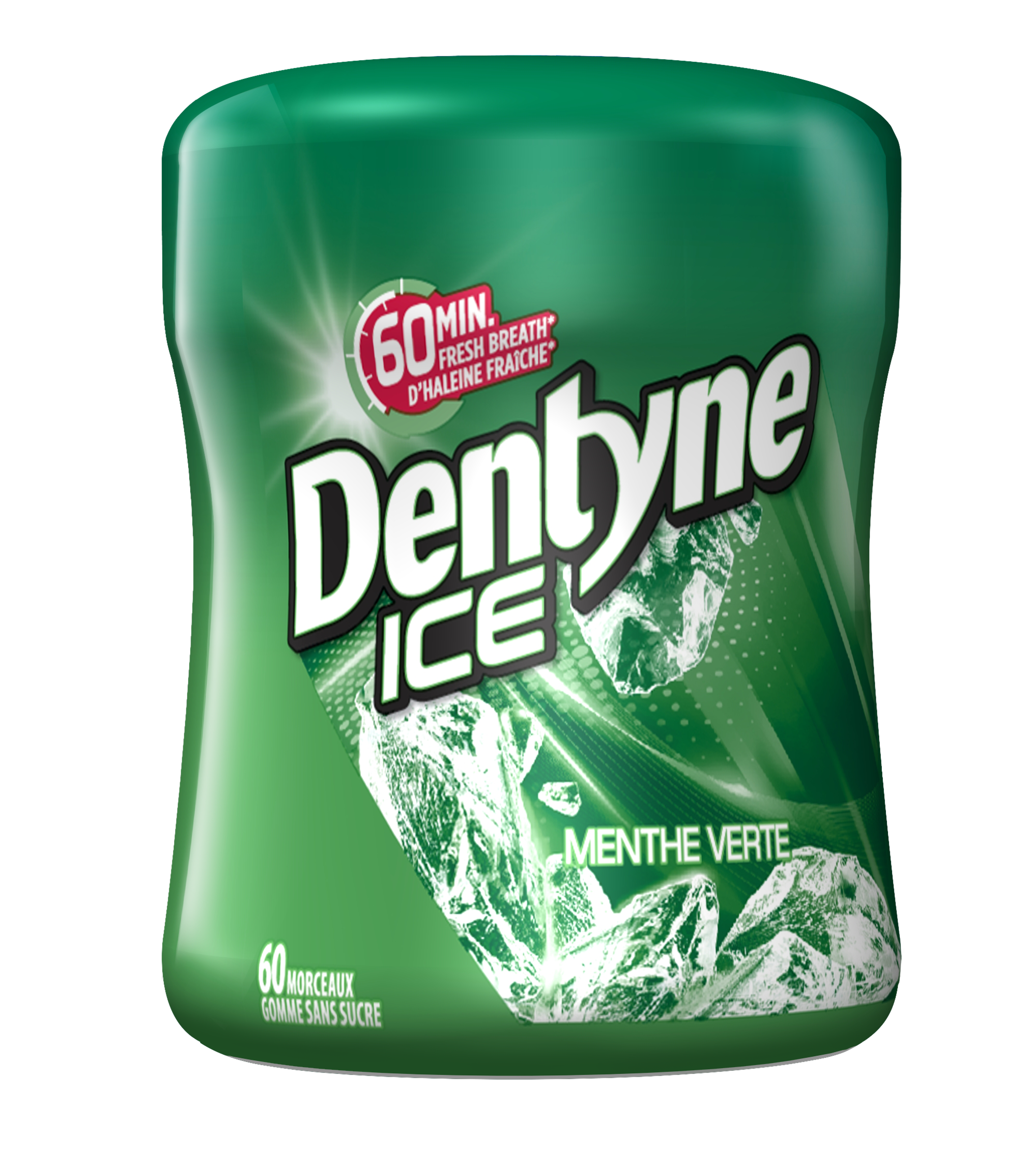 Gomme sans sucre Dentyne Ice Menthe verte, bouteille, 60 Morceaux