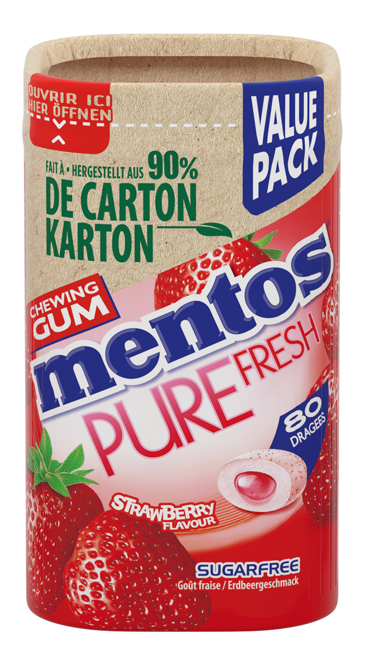 MENTOS GUM PURE FRESH STRAWBERRY BOÎTE FAIT A CARTON