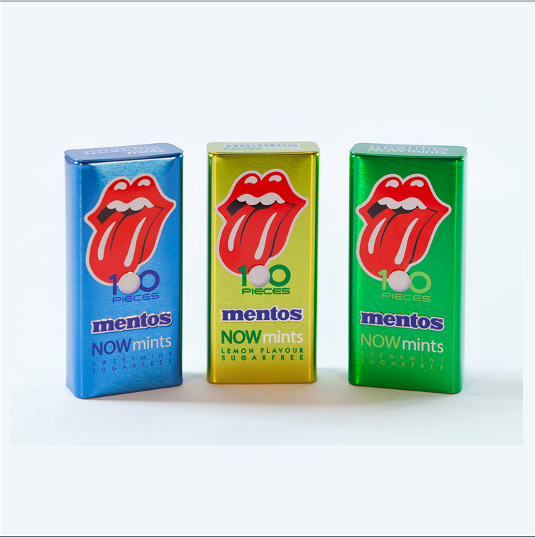 Il simbolo della rock band amata da 4 generazioni e che ha registrato il maggior numero di spettatori dal vivo è anche simbolo della limited edition di Mentos Now Mint. 