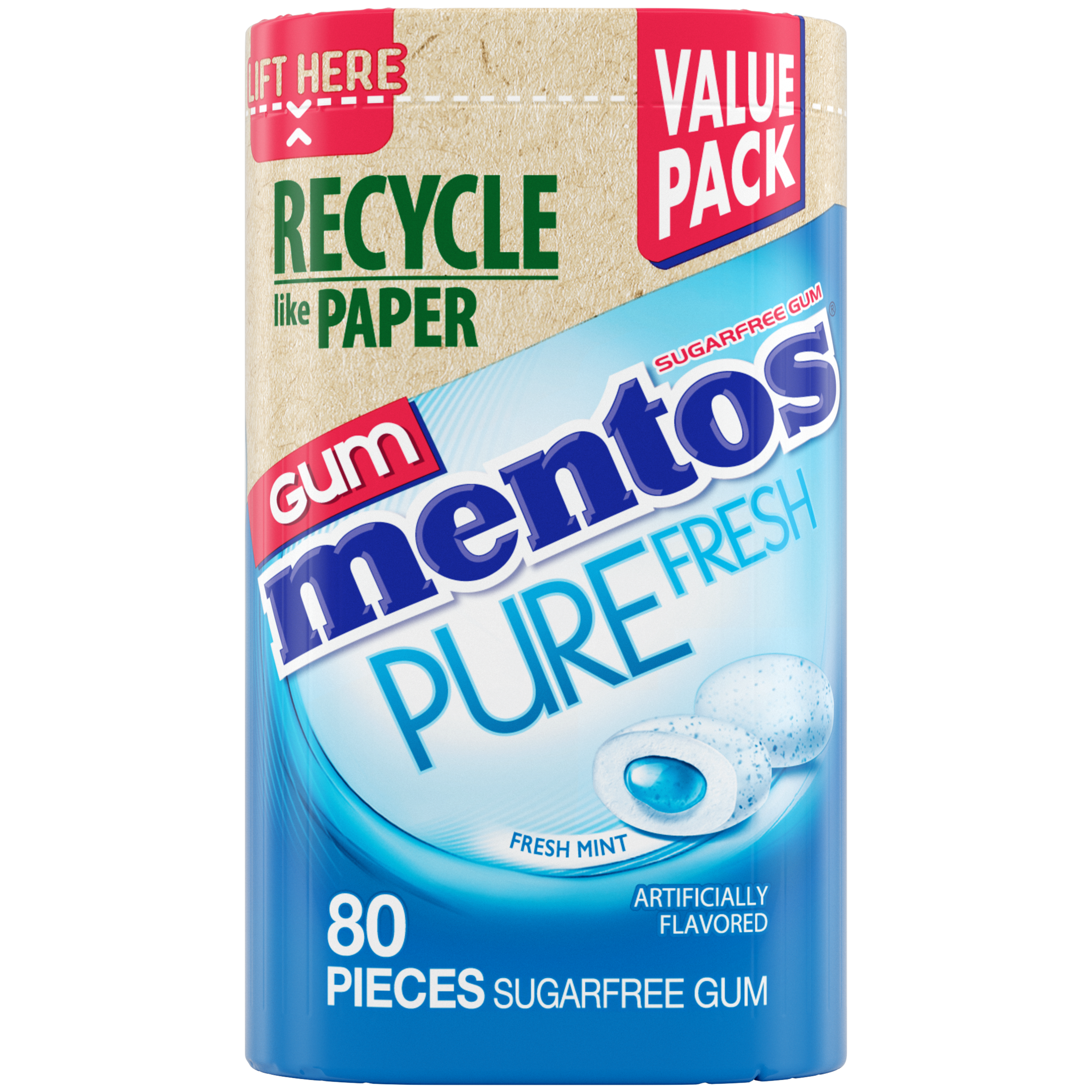 Mentos Pure Fresh Gum Fresh Mint - 80pc Paperboard Bottle
