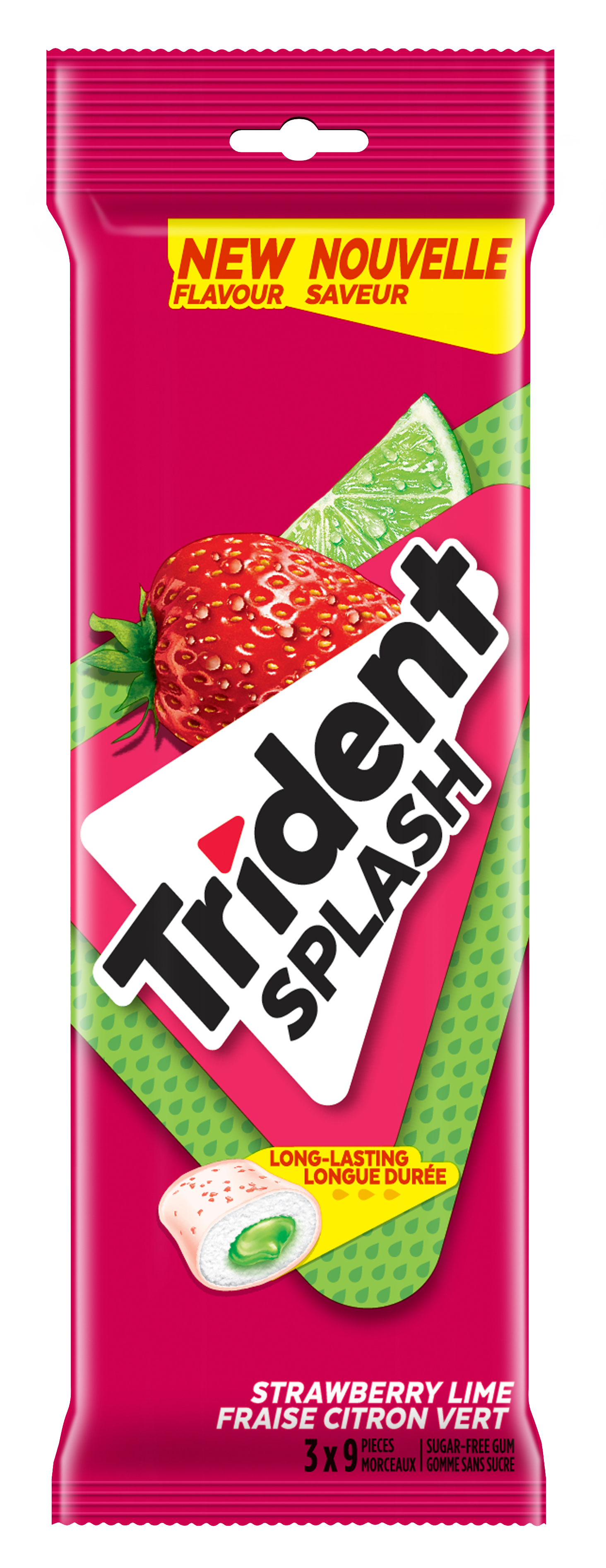 Trident Splash Strawberry Lime Multipack, 9 Pieces (Pack of 3)