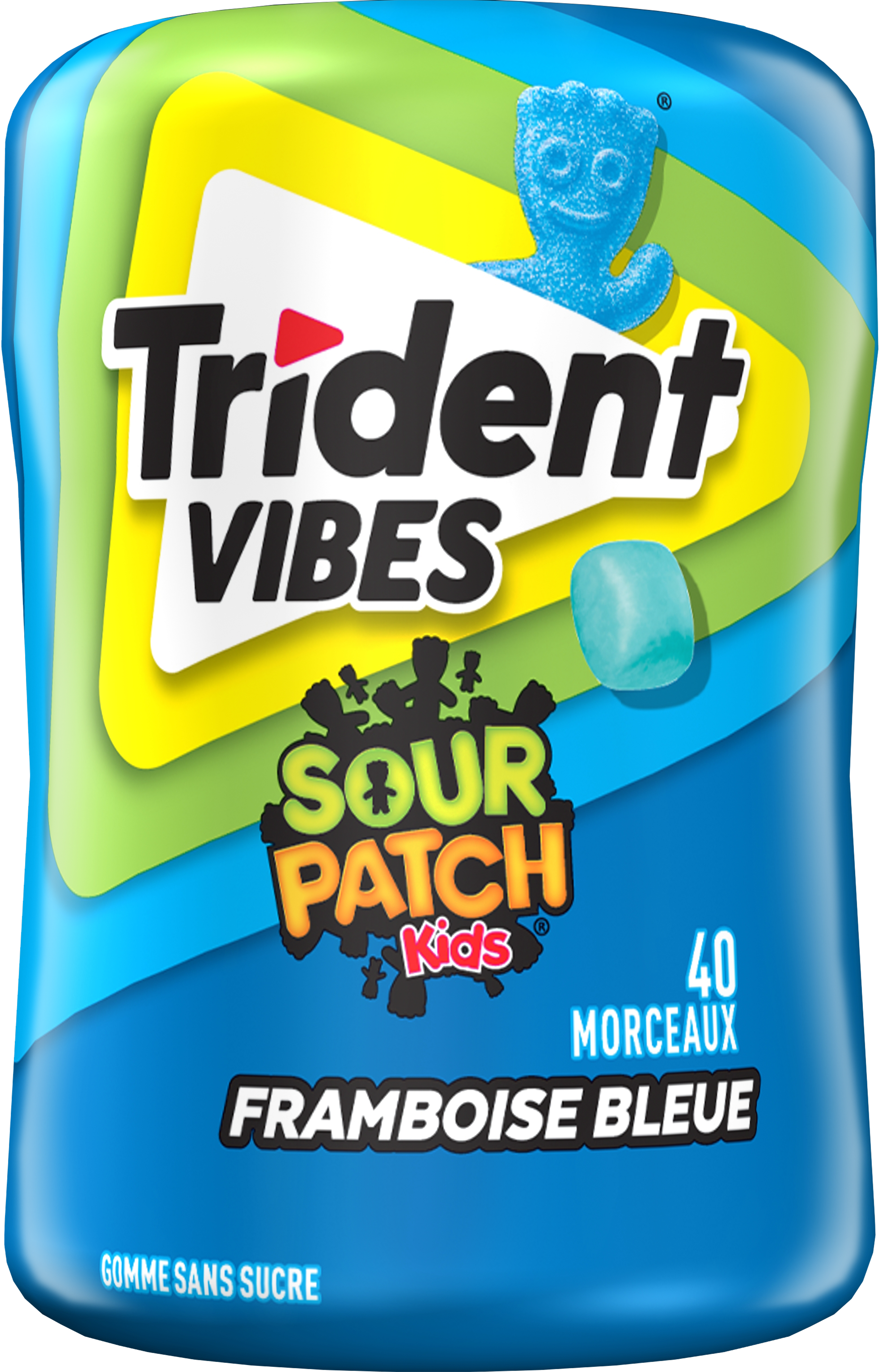 Trident Vibes Sour Patch Kids Framboise Bleue Bouteille, 40 Morceaux