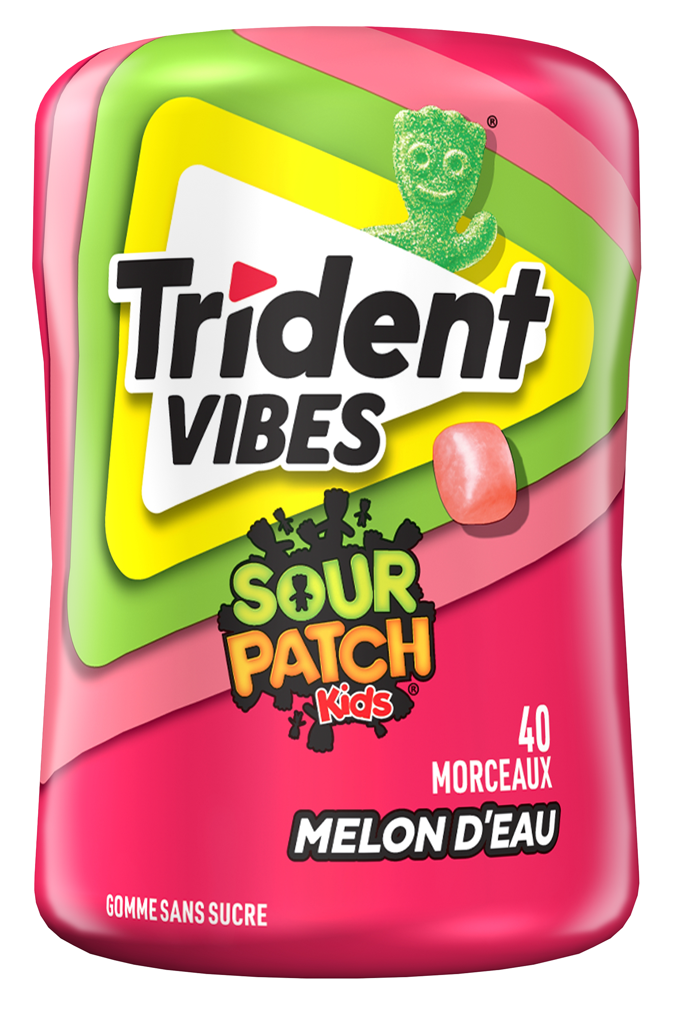 Trident Vibes Sour Patch Kids Melon D'eau Bottle, 40 Morceaux