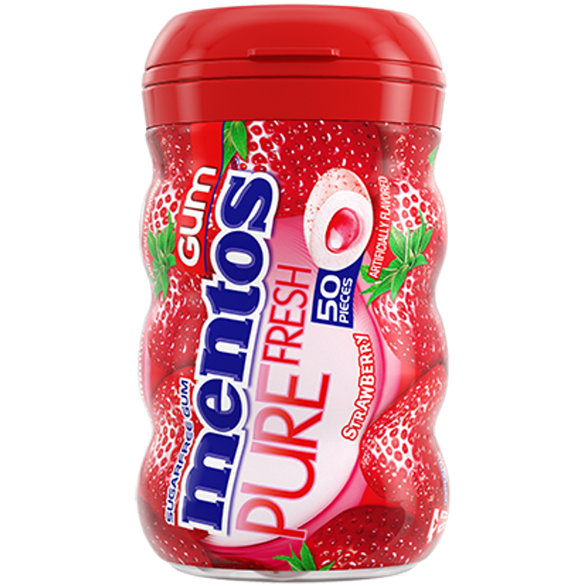 Mentos Pure Fresh Gum Strawberry - 50pc Curvy Bottle