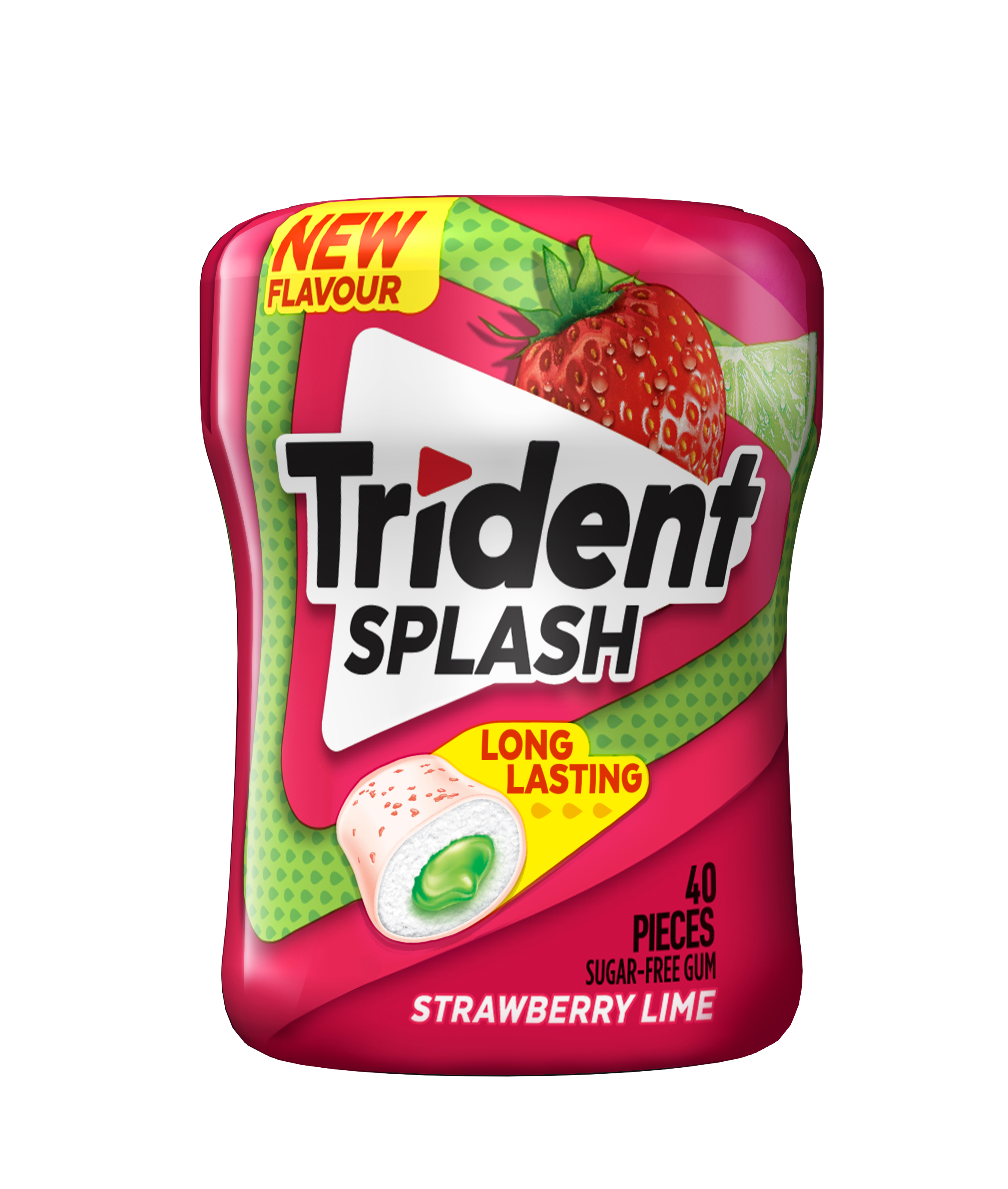 Trident Splash Fraise avec Citron Vert Bouteille, 40 Morceaux