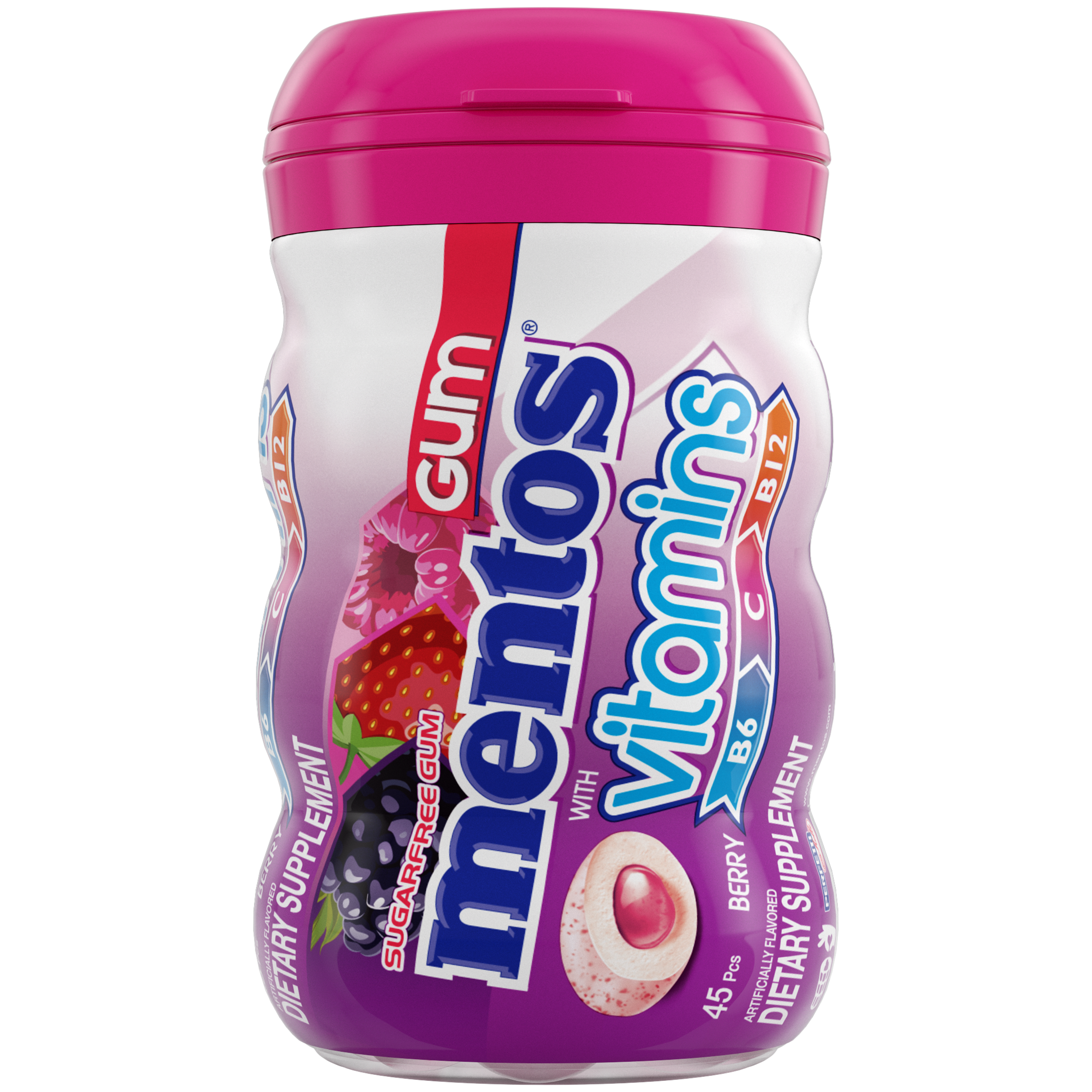 Mentos Vitamin Gum Berry - 45pc Curvy Bottle