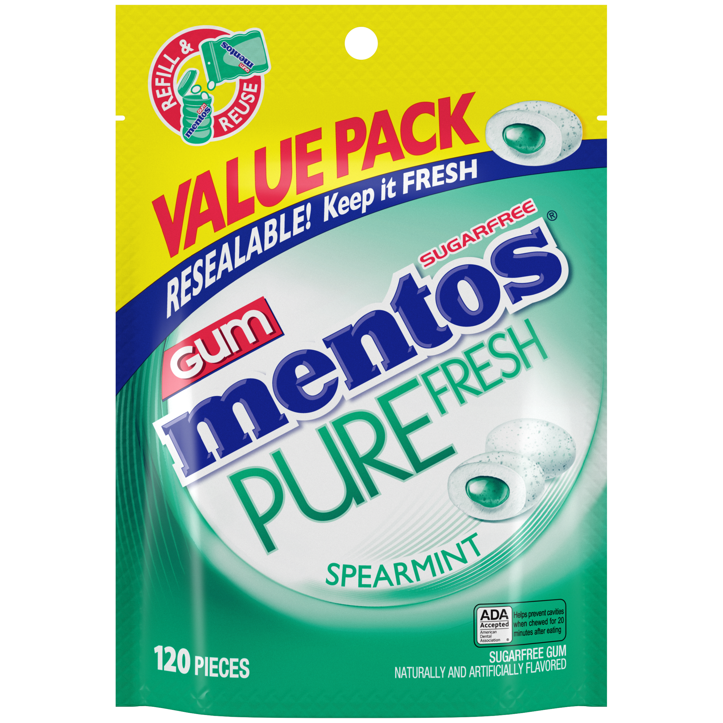 Mentos Pure Fresh Gum Spearmint - 120pc