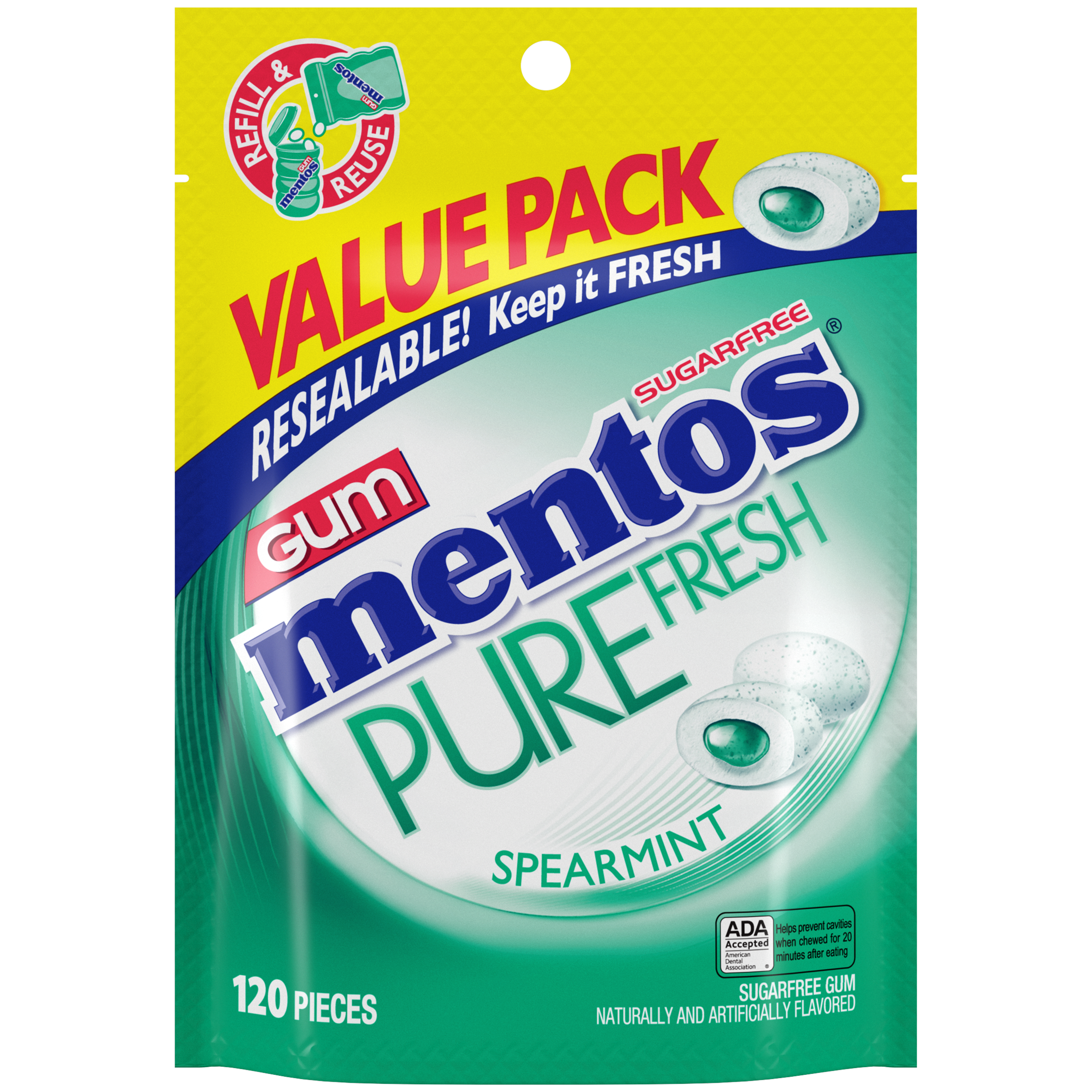 Mentos Pure Fresh Gum Spearmint - 120pc