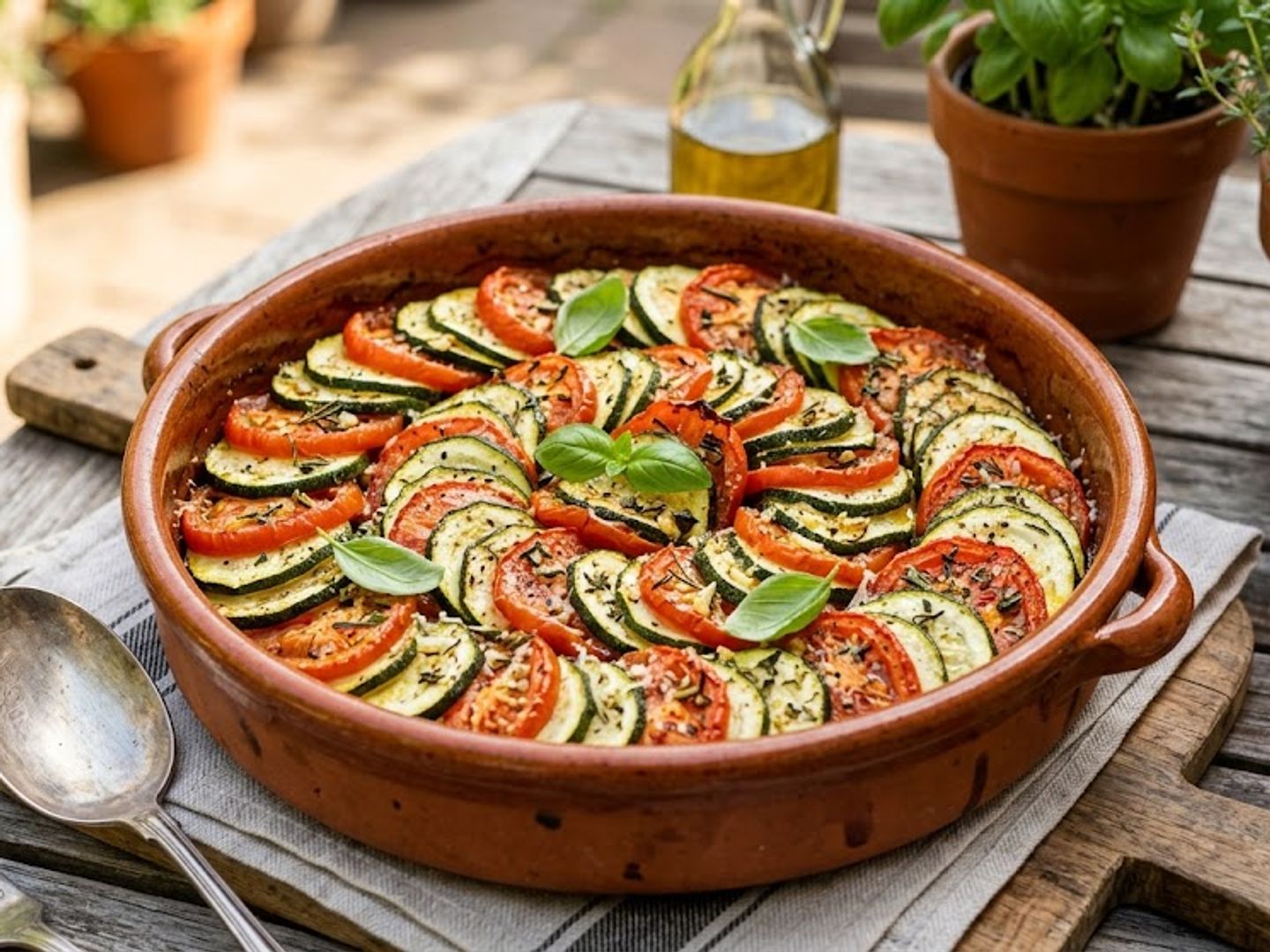 Een zomerse klassieker: Tian d'été, ovenschotel met courgette en tomaat, het ultieme gerecht voor bij de barbecue!