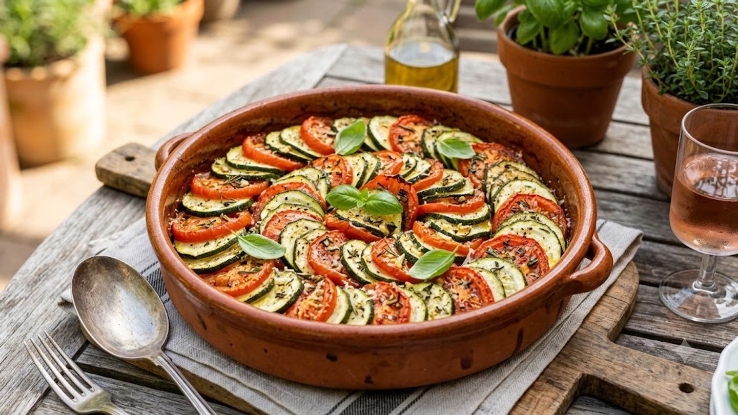 Een zomerse klassieker: Tian d'été, ovenschotel met courgette en tomaat, het ultieme gerecht voor bij de barbecue!