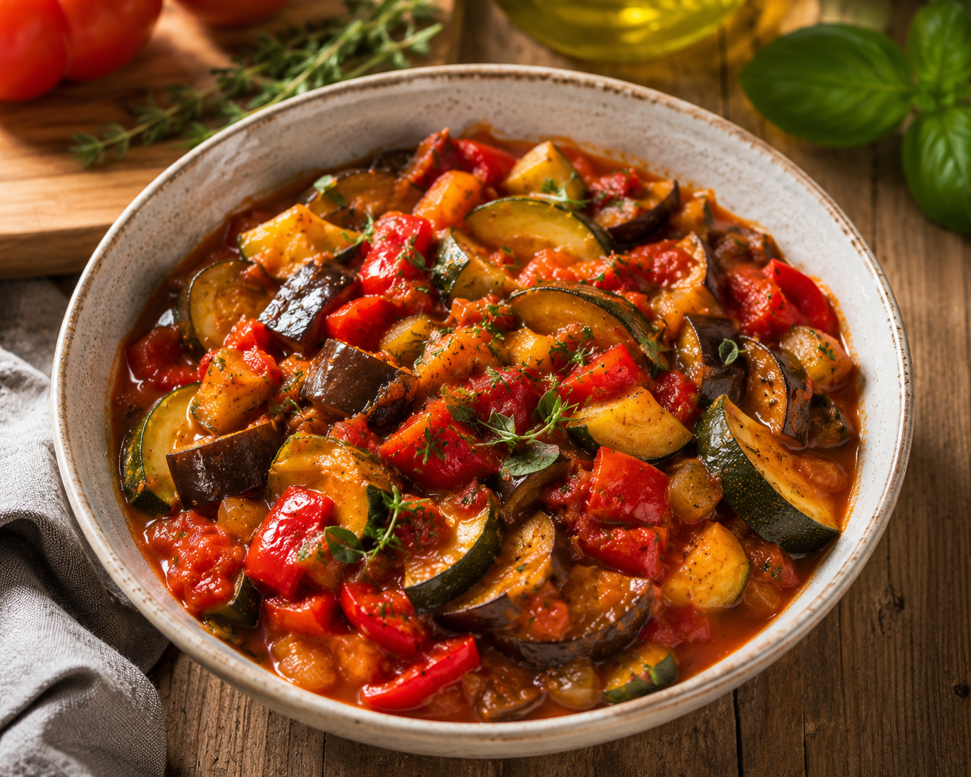 Ratatouille met tomaat, paprika, aubergine