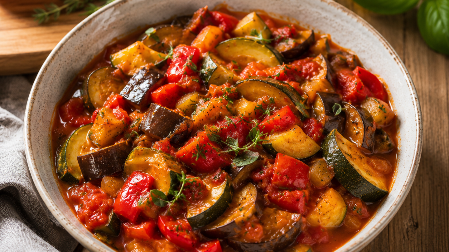 Ratatouille met tomaat, paprika, aubergine