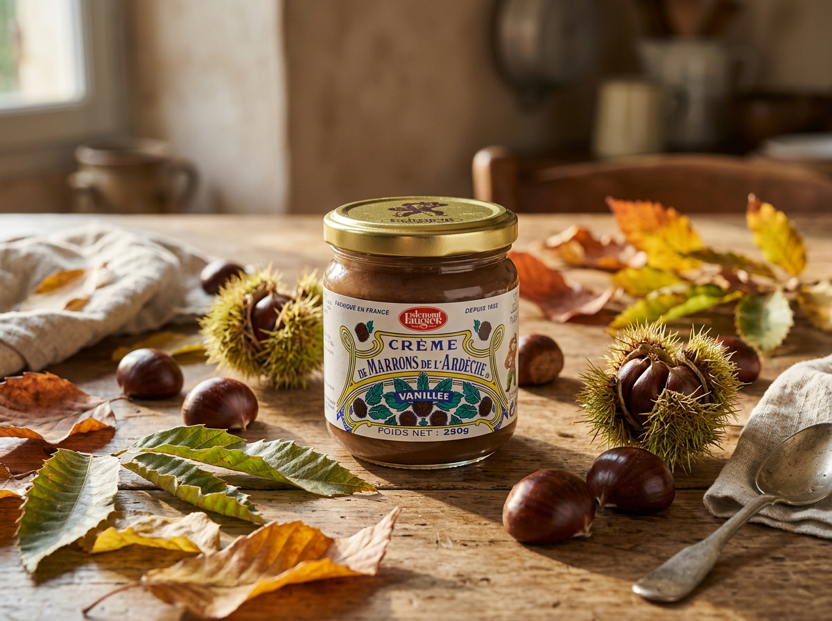 Kastanjecrème met vanille van Clément Faugier op een herfst-tafel