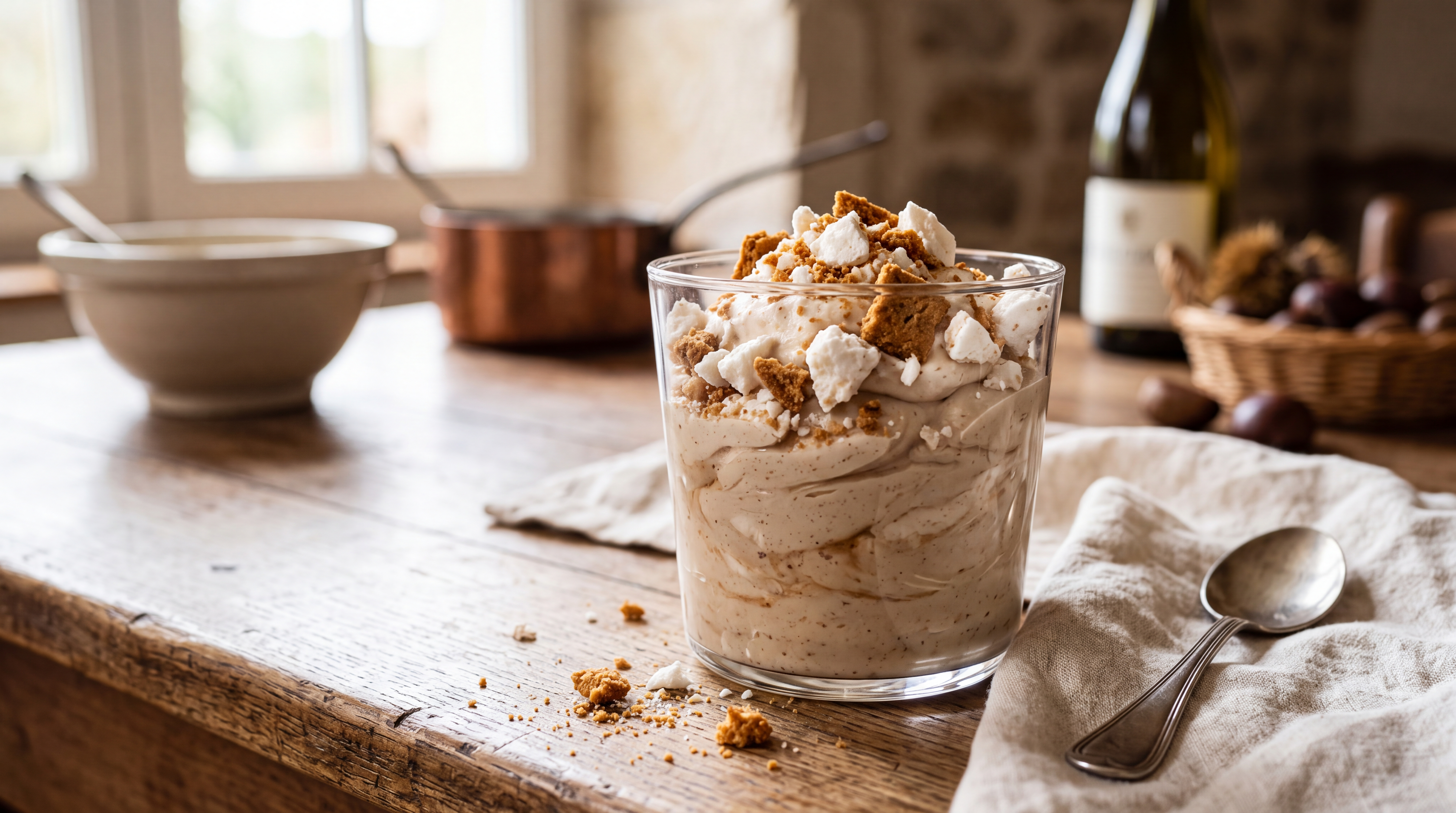 glas met marron chantilly, een dessert met slagroom en kastanjepasta
