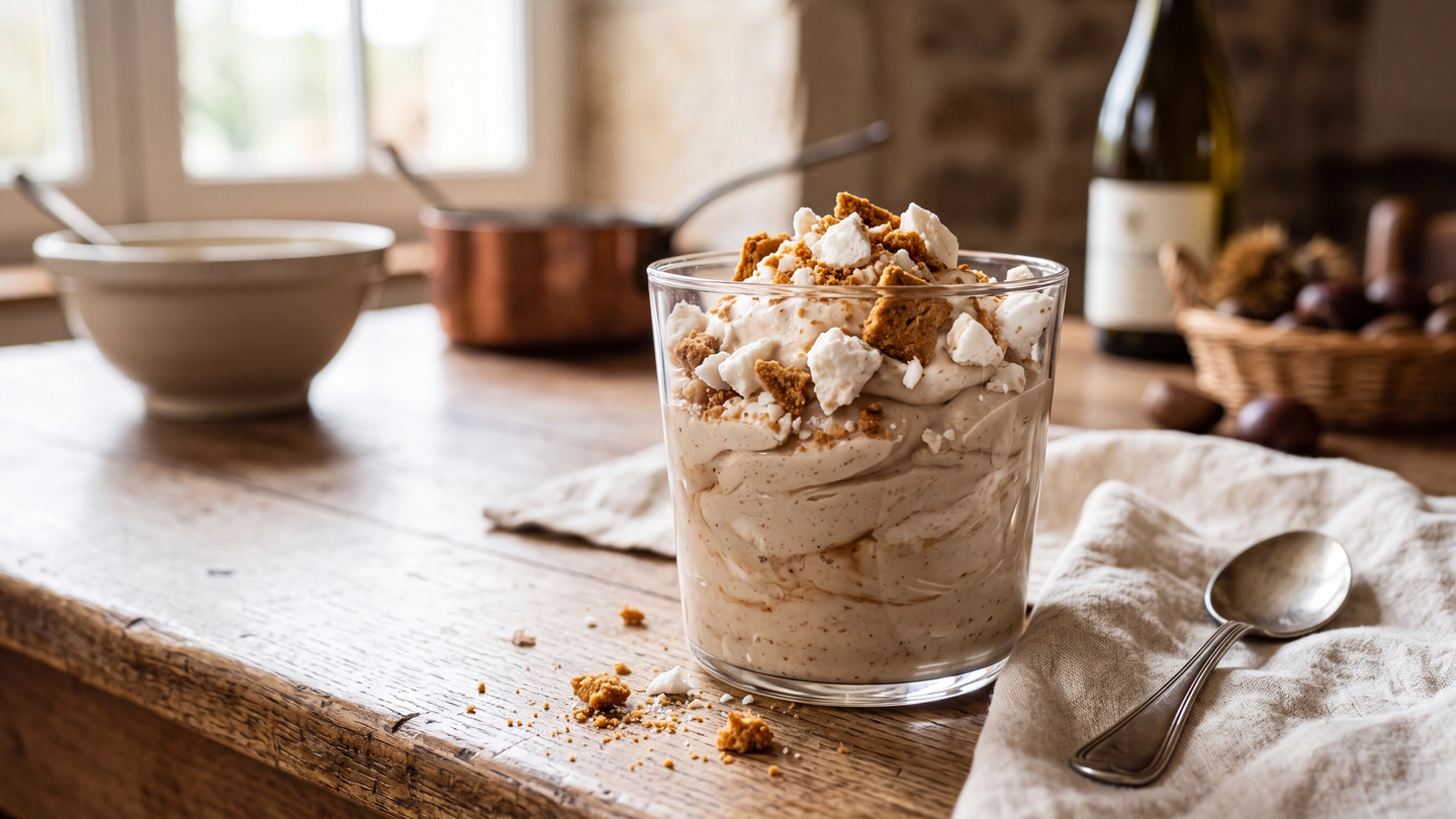 glas met marron chantilly, een dessert met slagroom en kastanjepasta
