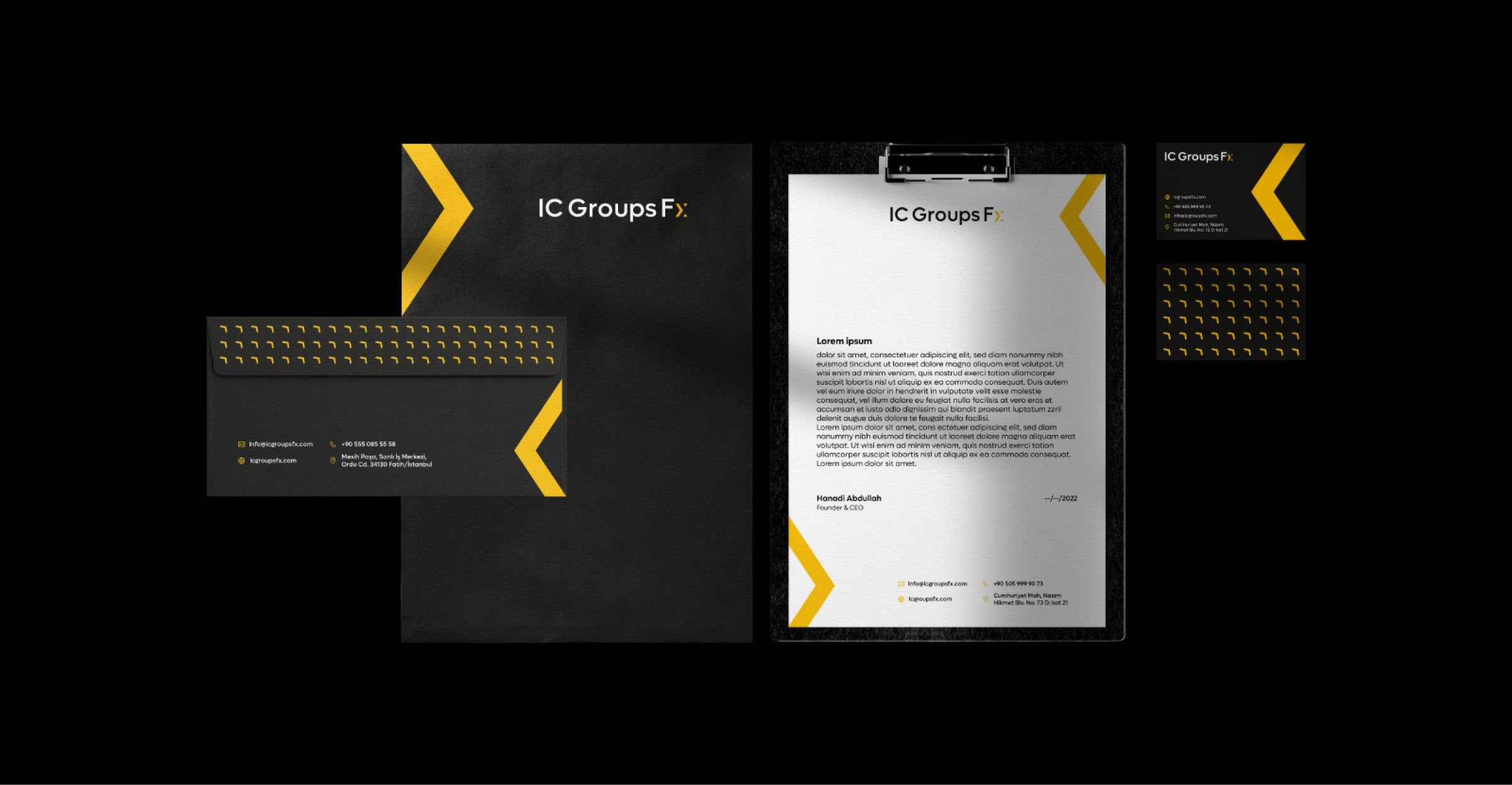 مطبوعات IC Groups FX السوداء بزوايا صفراء