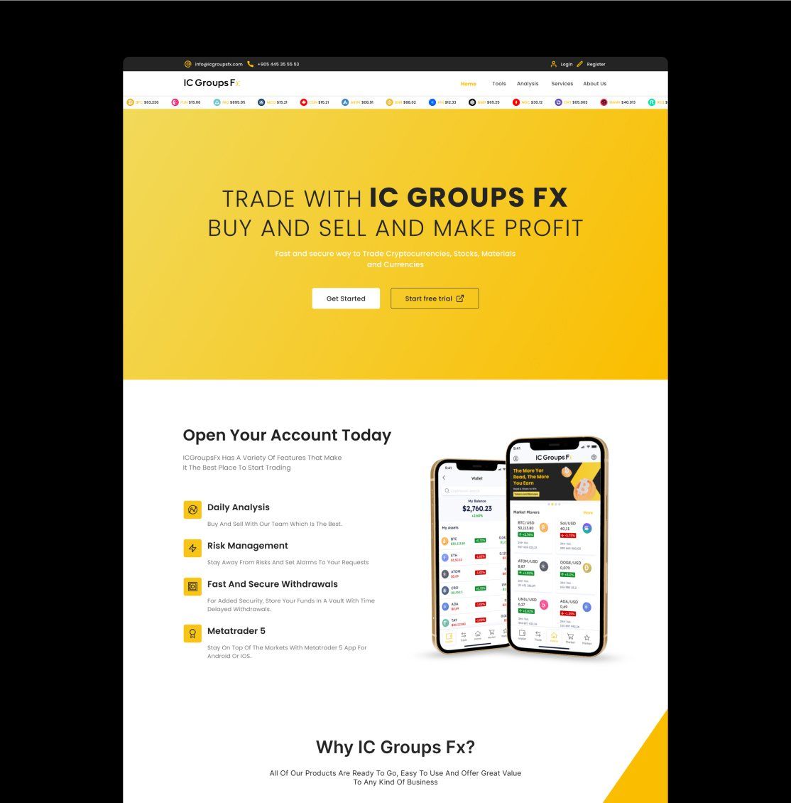 الصفحة الرئيسية لموقع IC Groups FX