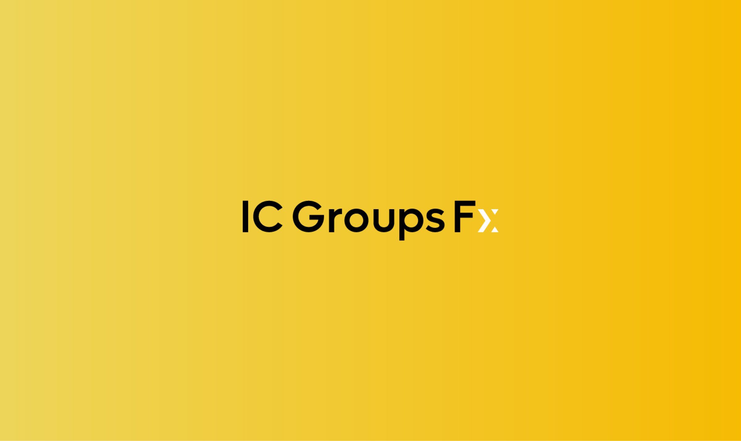 شعار IC Groups FX على خلفية صفراء