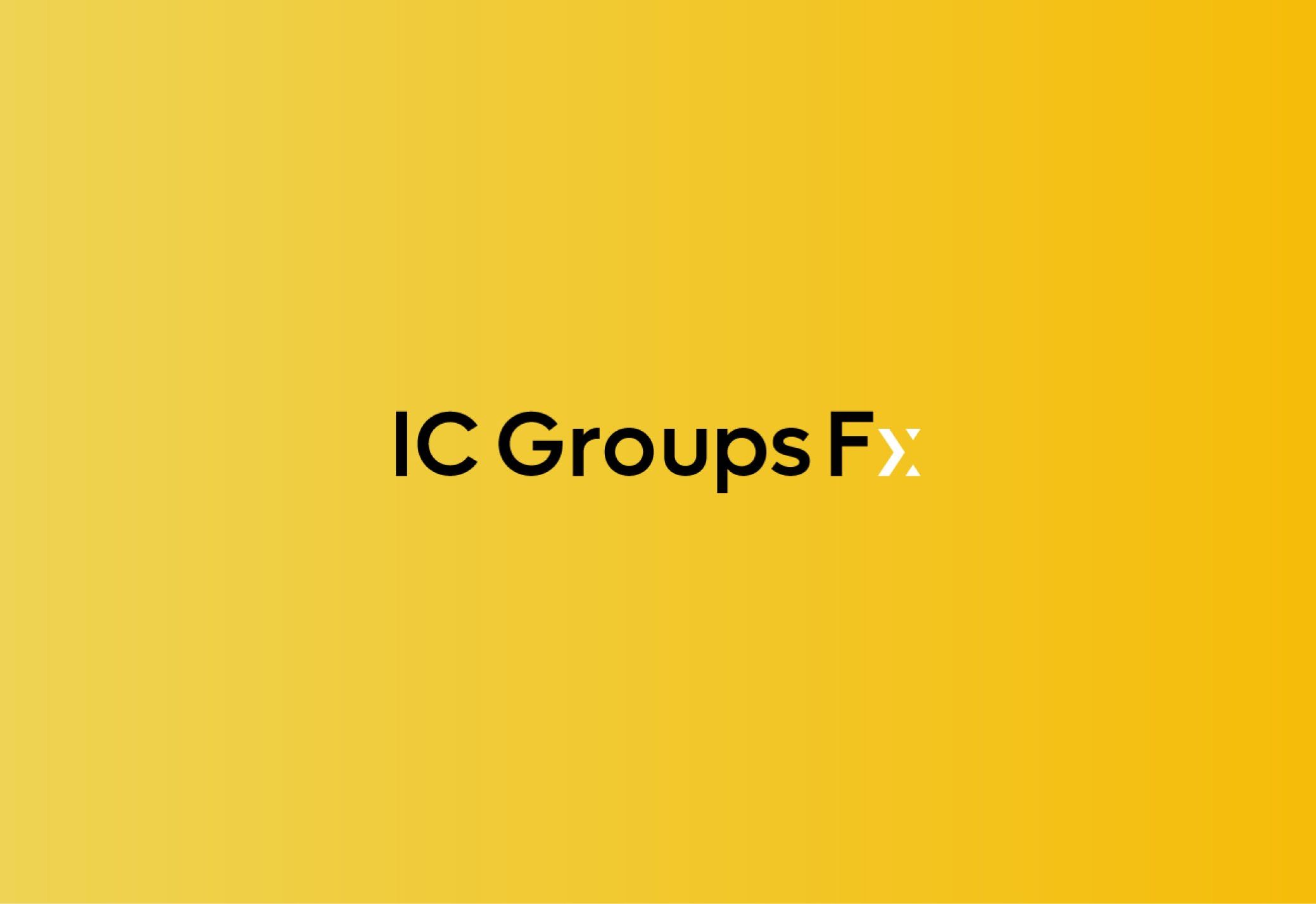 شعار IC Groups FX على خلفية صفراء