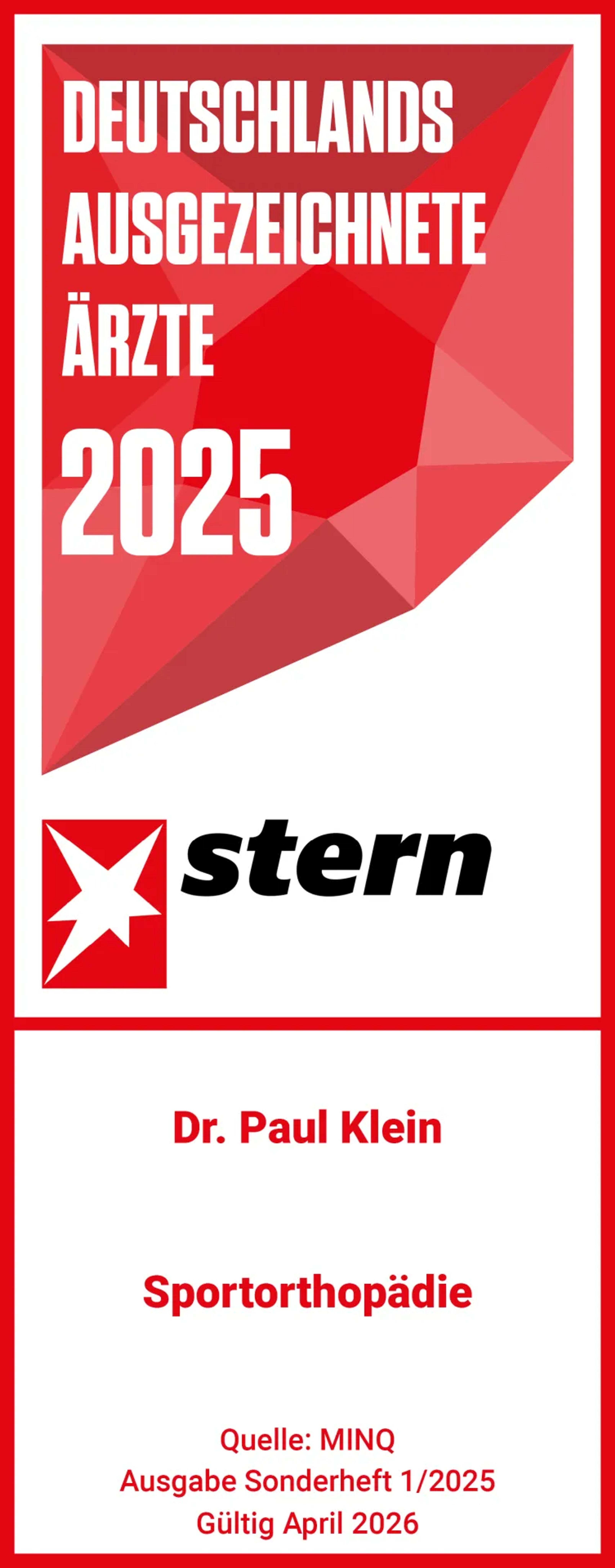 2025 Stern Deutschlands Ausgezeichnete Ärzte - Sportorthopädie