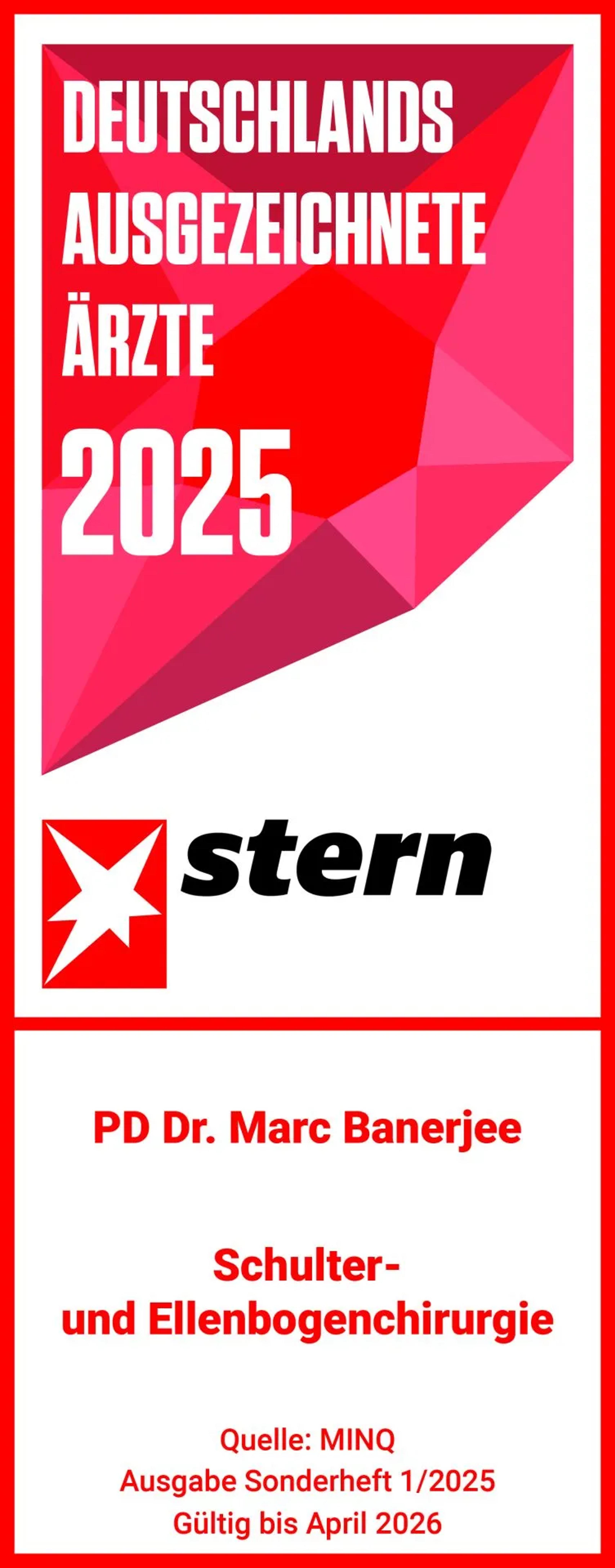 2025 Stern Deutschlands Ausgezeichnete Ärzte - Schulter- und Ellenbogenchirurgie