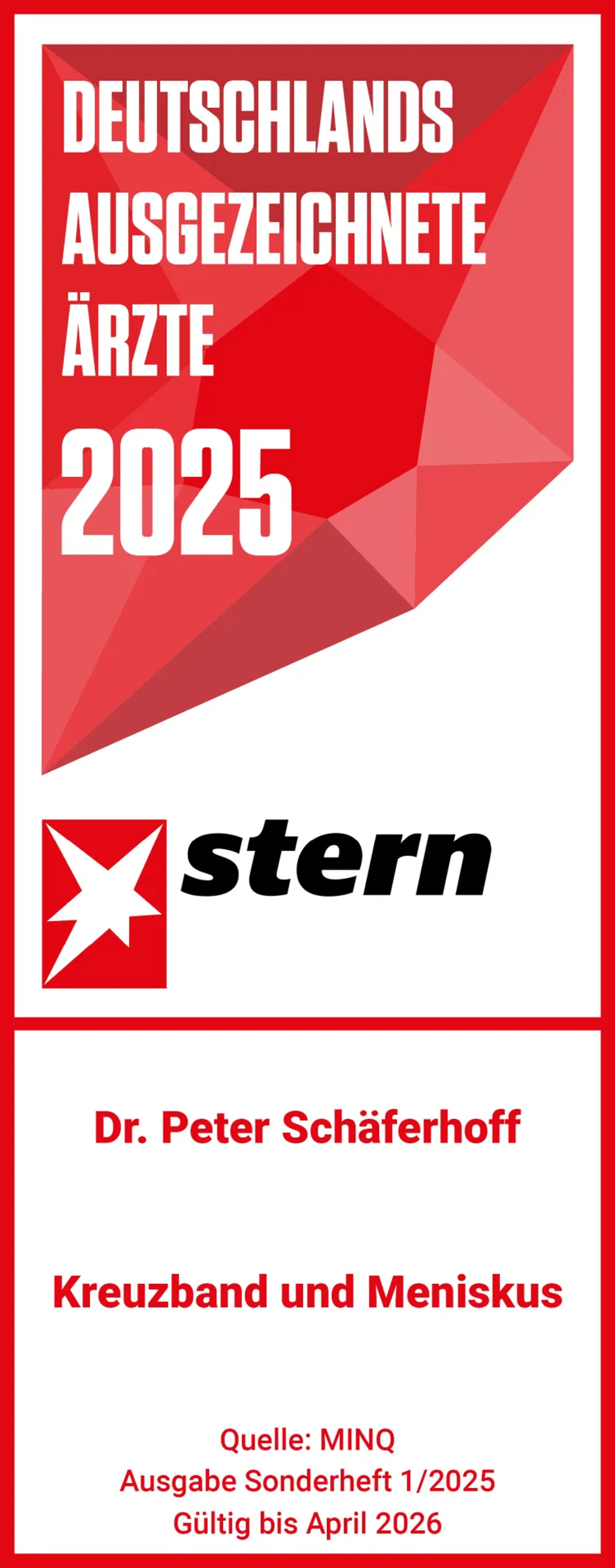 2025 Stern Deutschlands Ausgezeichnete Ärzte - Knie: Meniskus/­Kreuzband