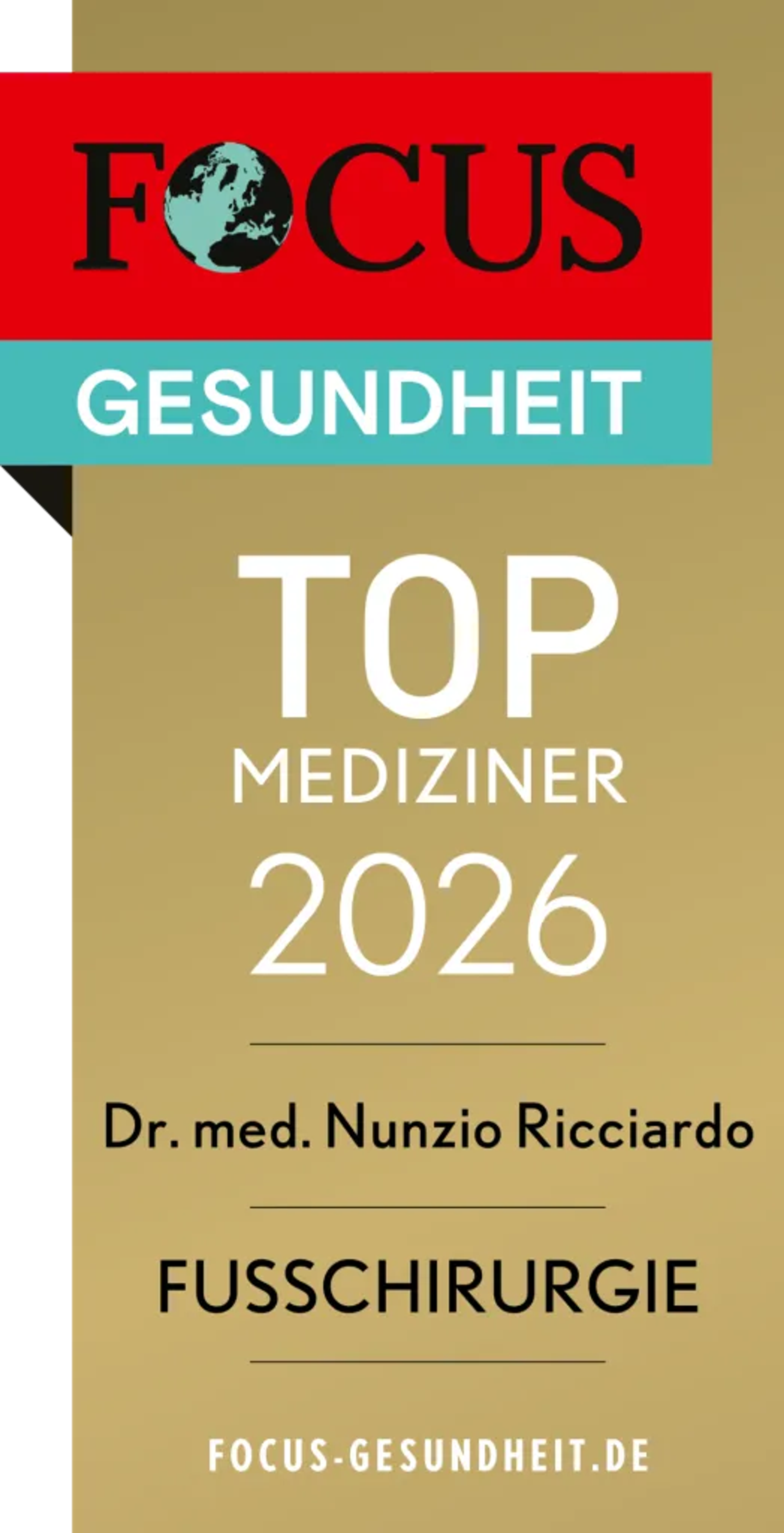 FOCUS-Siegel „TOP Mediziner 2026 – Fußchirurgie“