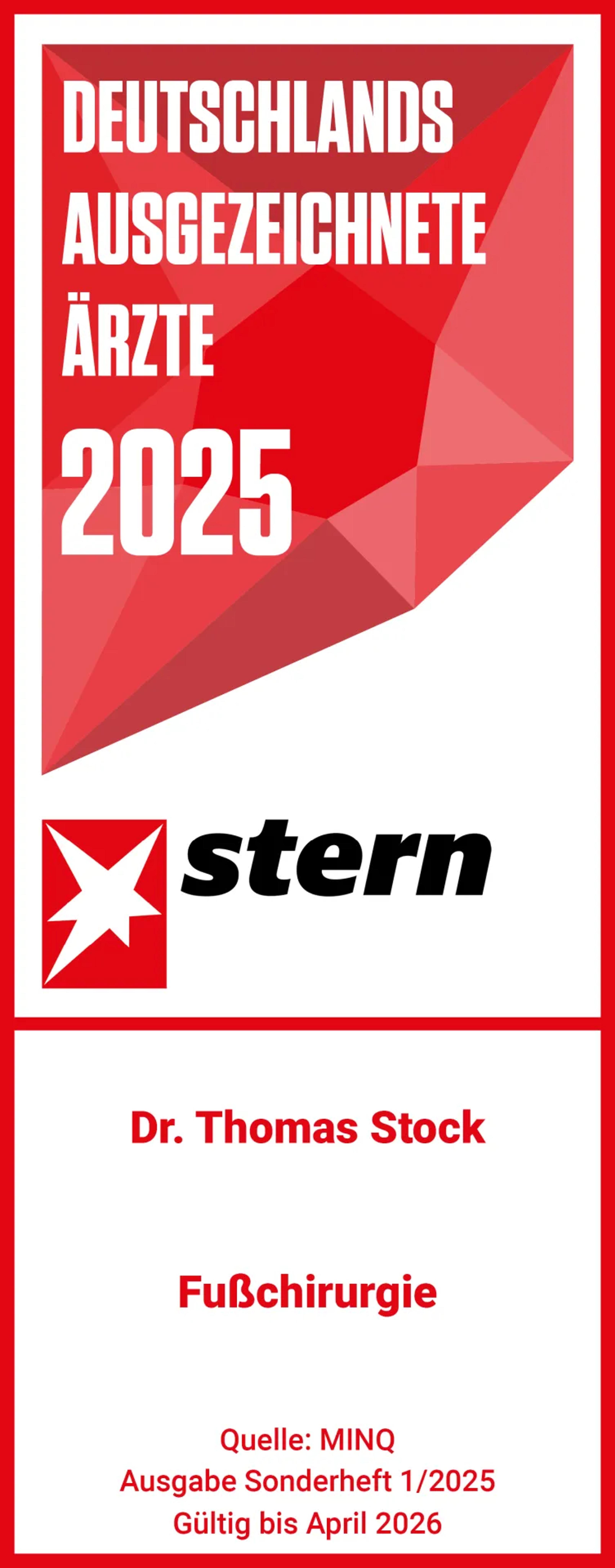2025 Stern Deutschlands Ausgezeichnete Ärzte - Fußchirugie