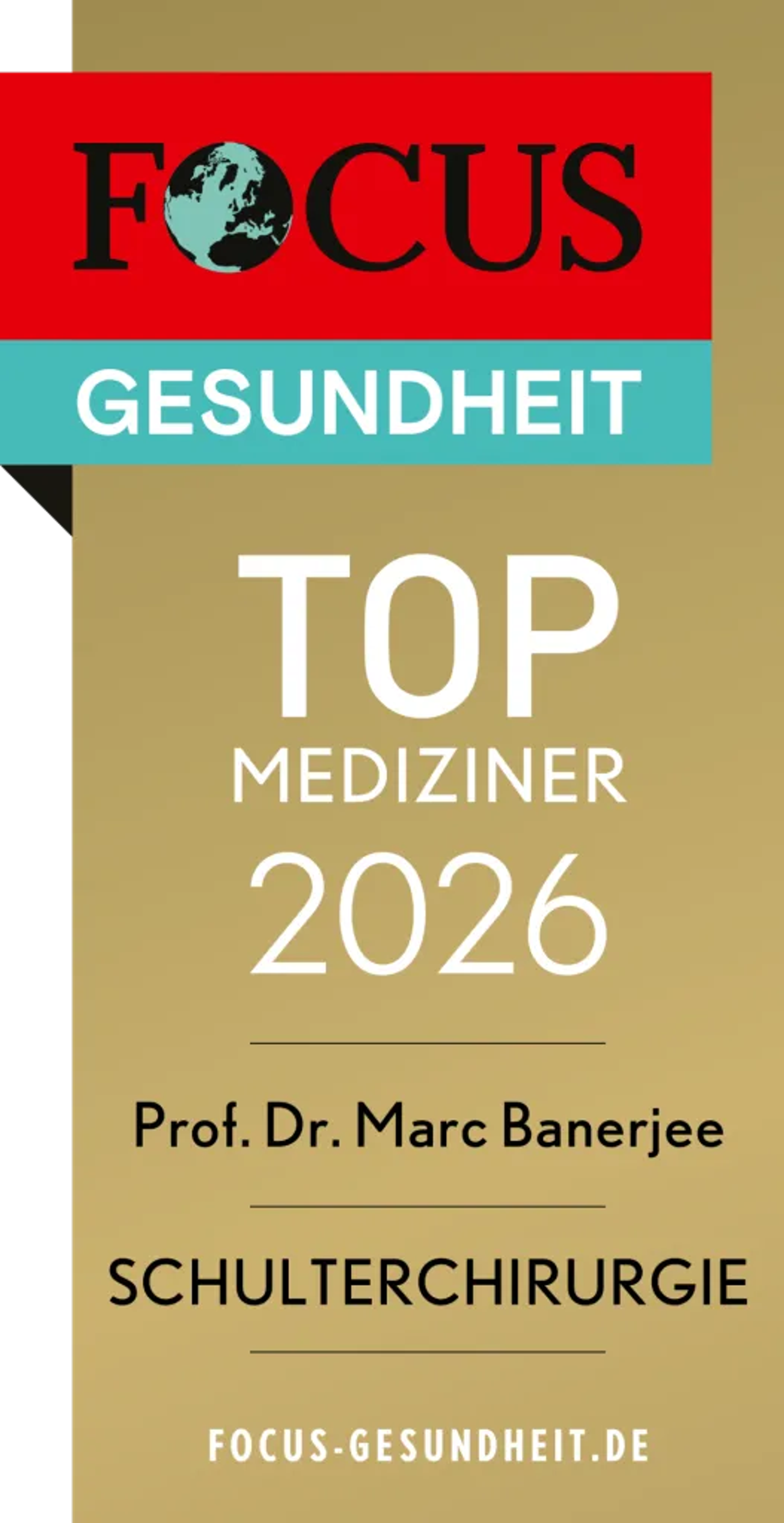 FOCUS-Siegel „TOP Mediziner 2026 – Schulterchirurgie“