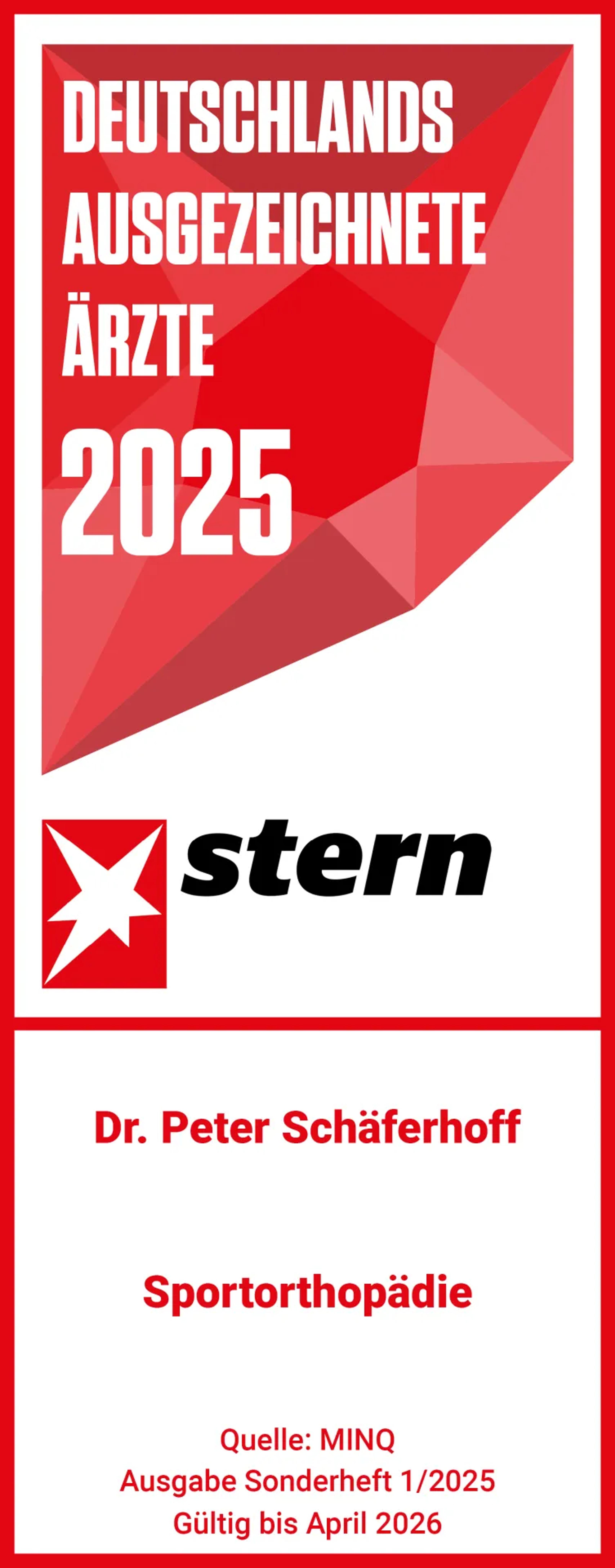 2025 Stern Deutschlands Ausgezeichnete Ärzte - Sportorthopädie