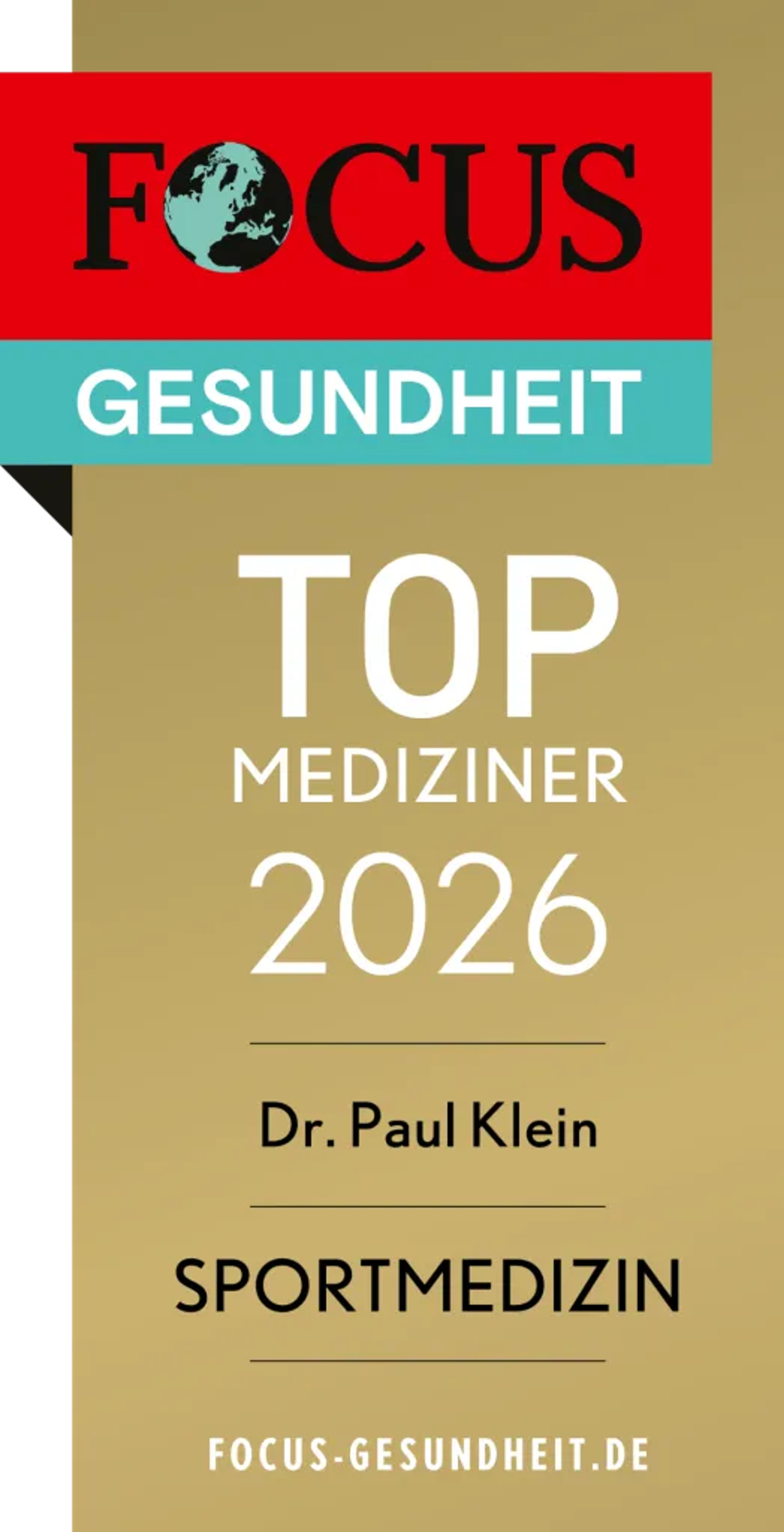 FOCUS-Siegel „TOP Mediziner 2026 – Sportmedizin“