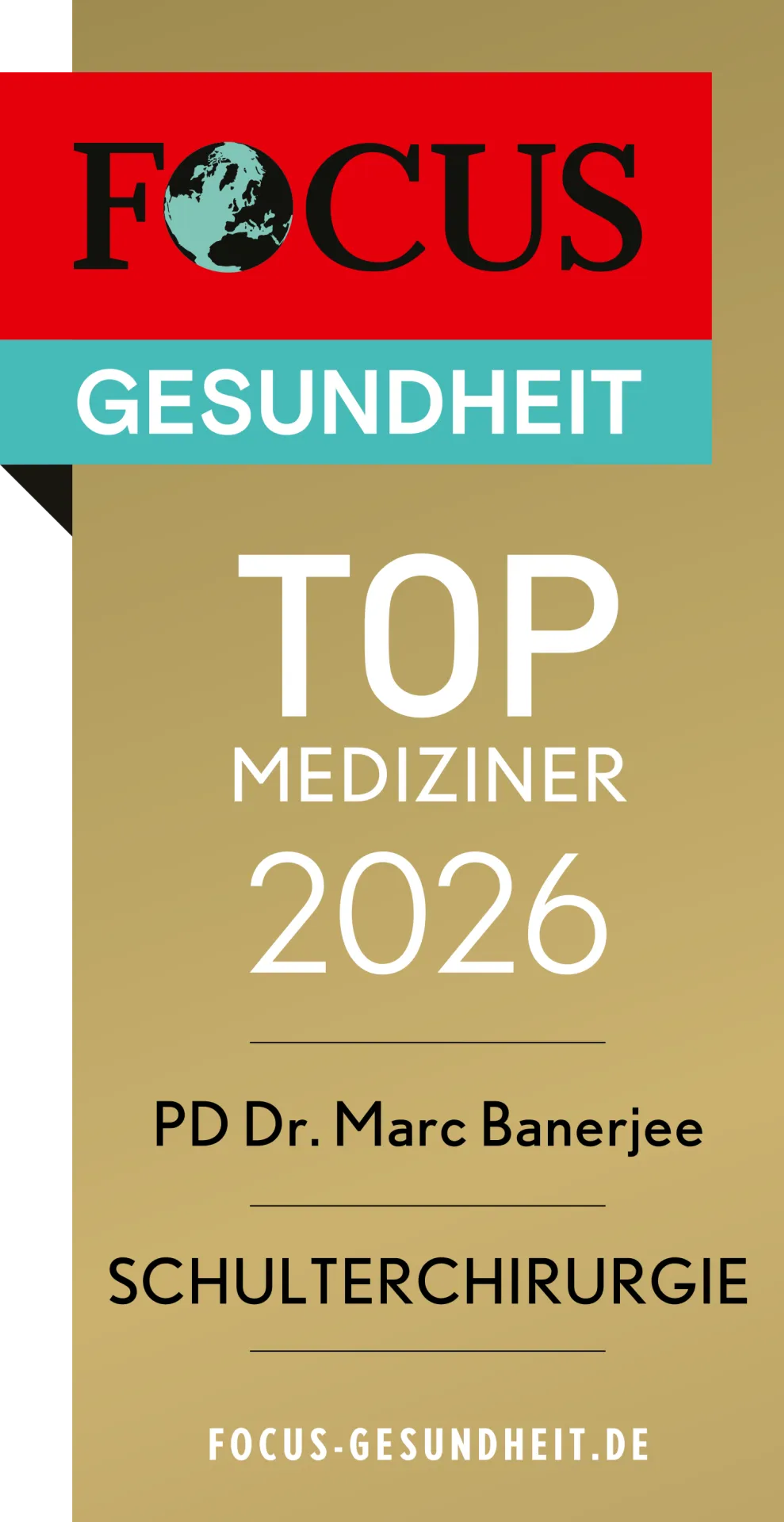 FOCUS-Siegel „TOP Mediziner 2026 – Schulterchirurgie“