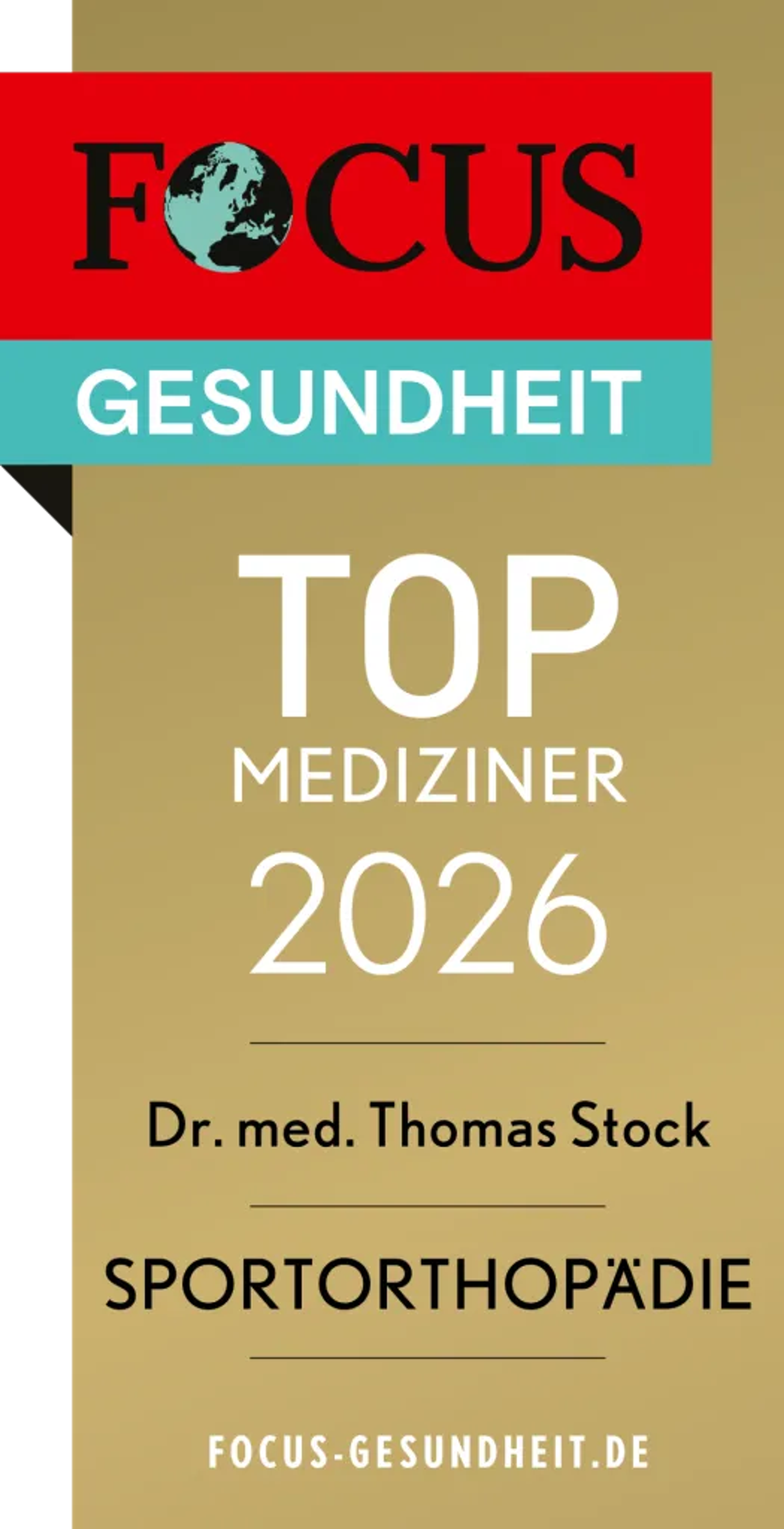 FOCUS-Siegel „TOP Mediziner 2026 – Sportorthopädie“