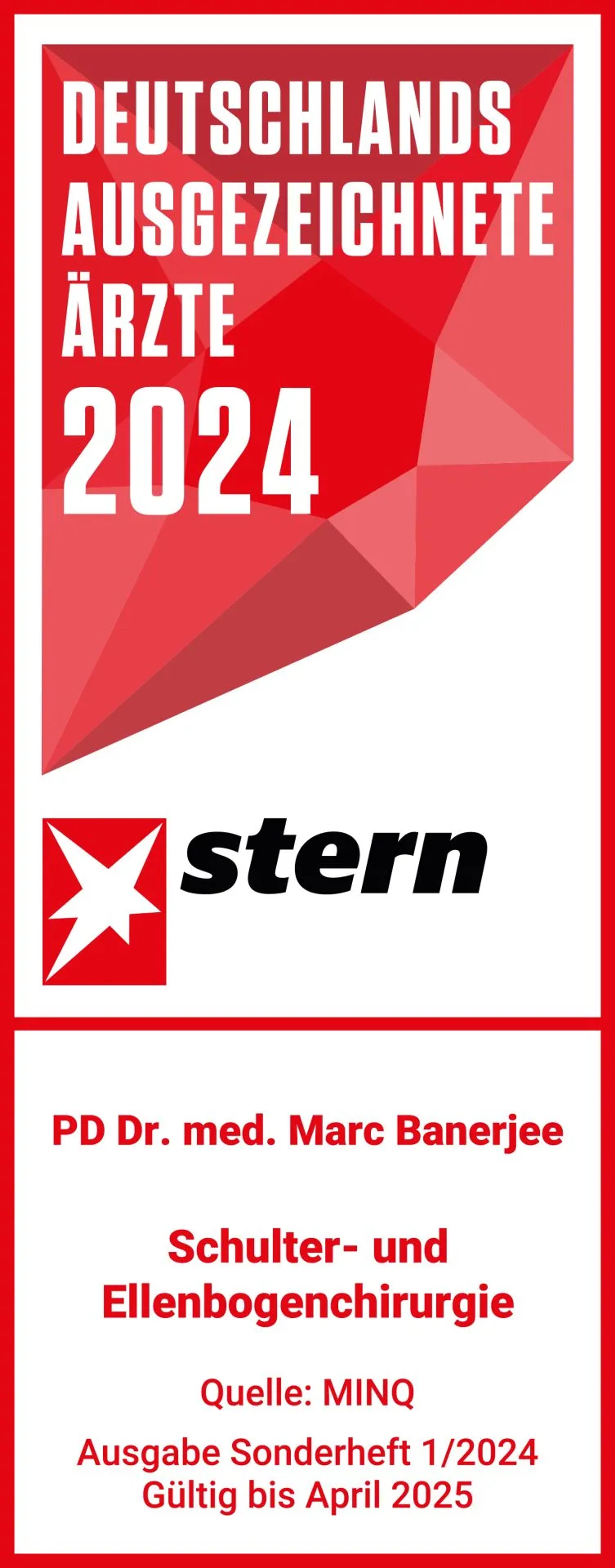2024 Stern Deutschlands Ausgezeichnete Ärzte - Schulter- und Ellenbogenchirurgie