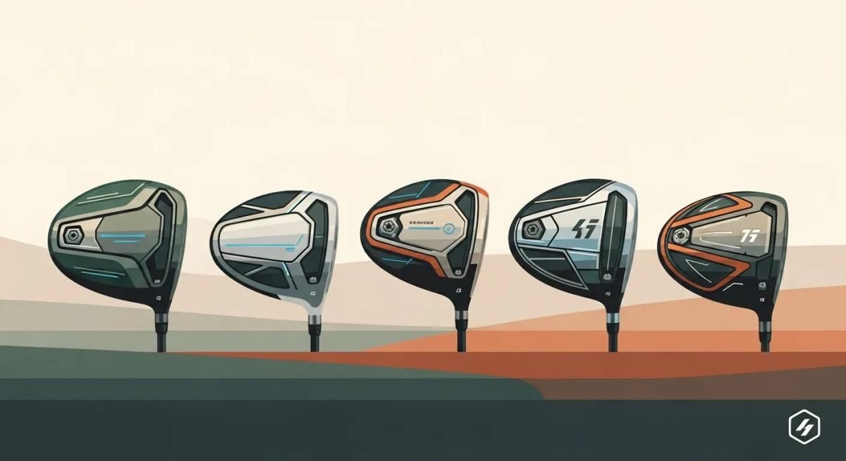 2025年秋以降に登場予定の新作ゴルフドライバーをイメージした、フラットデザインのイラスト。革新的テクノロジーと飛距離性能を象徴するクリーンな構成で、ブランドロゴが端に配置されている。