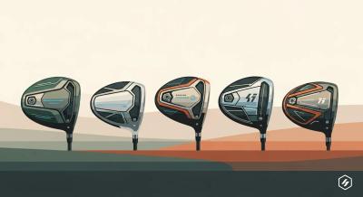 2025年秋以降に登場予定の新作ゴルフドライバーをイメージした、フラットデザインのイラスト。革新的テクノロジーと飛距離性能を象徴するクリーンな構成で、ブランドロゴが端に配置されている。