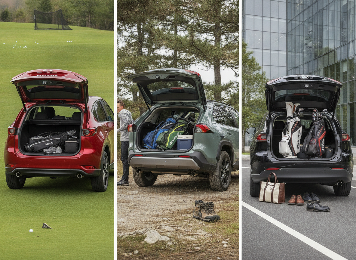 マツダCX-5、トヨタRAV4、トヨタハリアーの3台のSUV