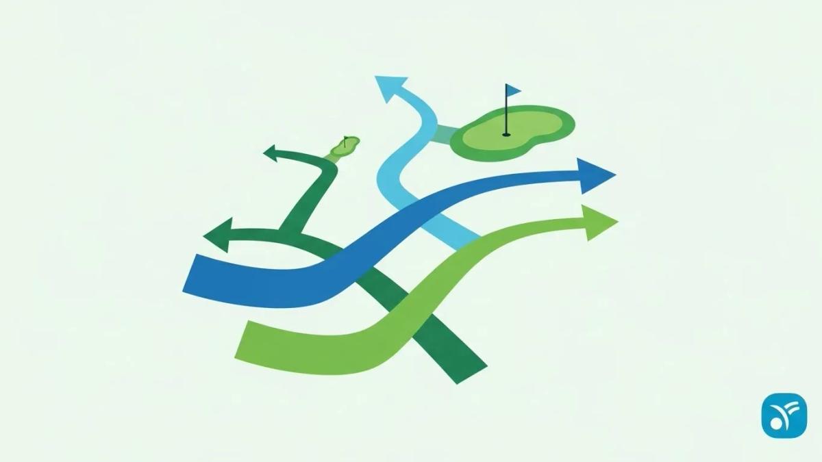 独学と指導の違いを、抽象的な進行方向と構図で表したフラットデザインのイラスト。