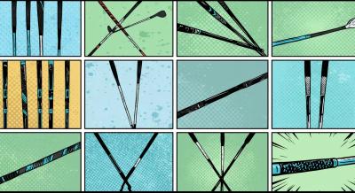 網点の質感や線の太さを変えた複数のグリップシルエットを格子状に配置。余白多めでモダン＆爽やかな漫画風。