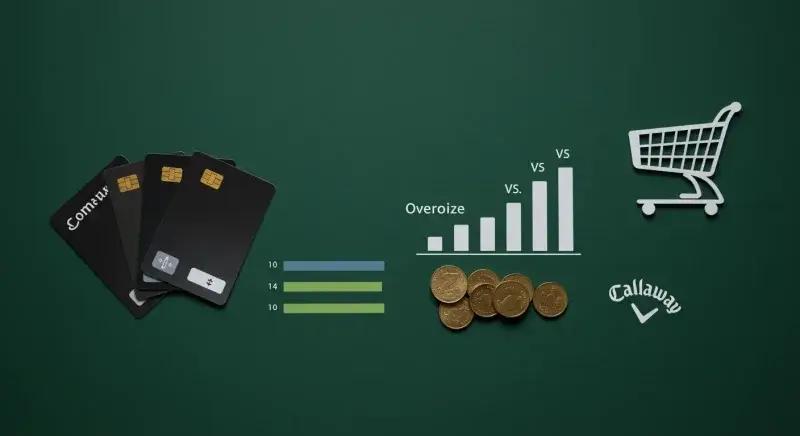 国内外価格の棒グラフとショッピングアイコンを配したミニマル構成、端にCallawayロゴ
