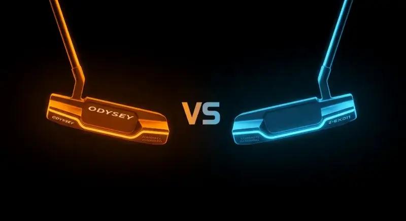 向かい合う二つの抽象的パターシルエットで「オデッセイ vs PING」の対決を表現したイラスト。ロゴは境界に配置。