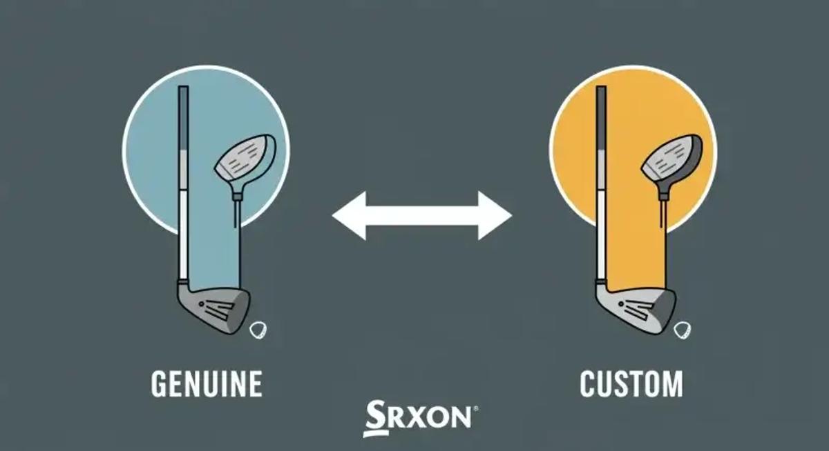 カスタムシャフトの比較や選び方を抽象的なグラフや色分けで示し、SRIXONロゴが隅にあるイラスト
