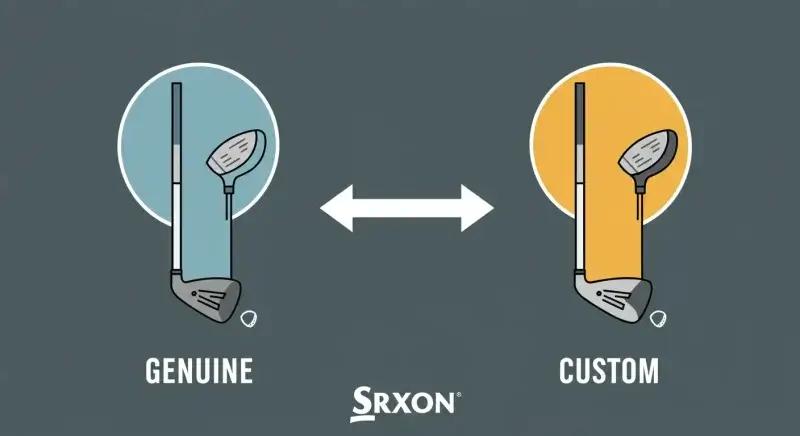カスタムシャフトの比較や選び方を抽象的なグラフや色分けで示し、SRIXONロゴが隅にあるイラスト