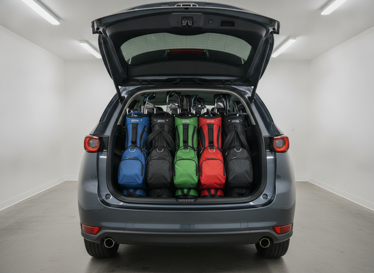 マツダCX-5の荷室に4個のゴルフバッグが積載されている様子