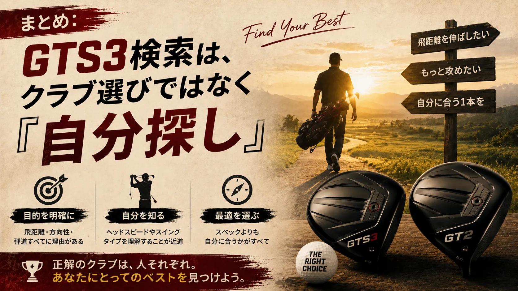 GTS3選びをクラブ比較ではなくゴルファー自身の自分探しとして表現した画像