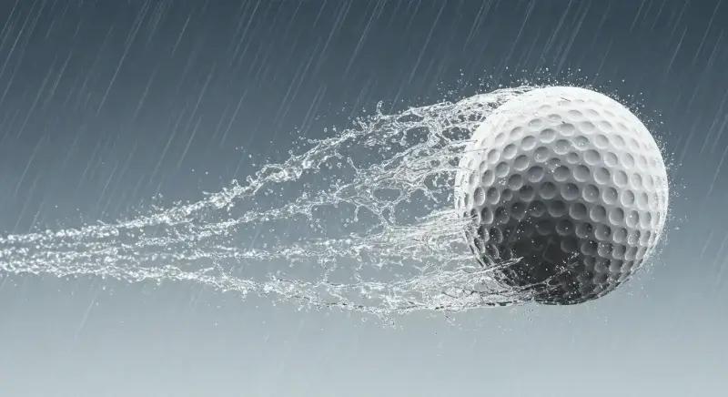 雨天時でも飛距離性能を維持する最新撥水ディンプルゴルフボールのイメージイラスト
