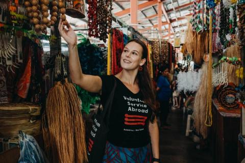 Chloe at the market in Samoa